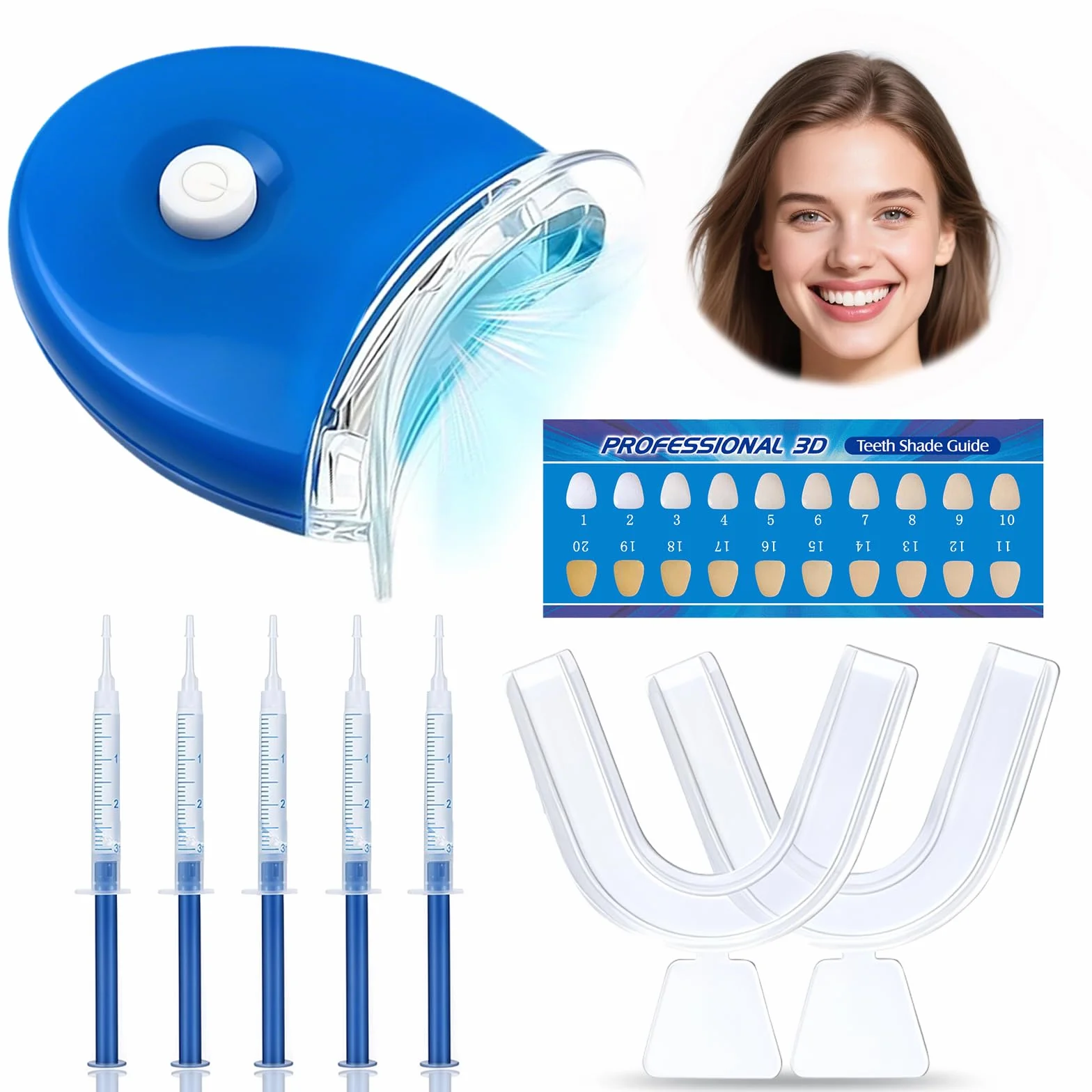 Kit Sbiancante Denti Professionale 5 Gel Sbiancante per Ridurre Macchie da Caffè Tè e Fumo Blu