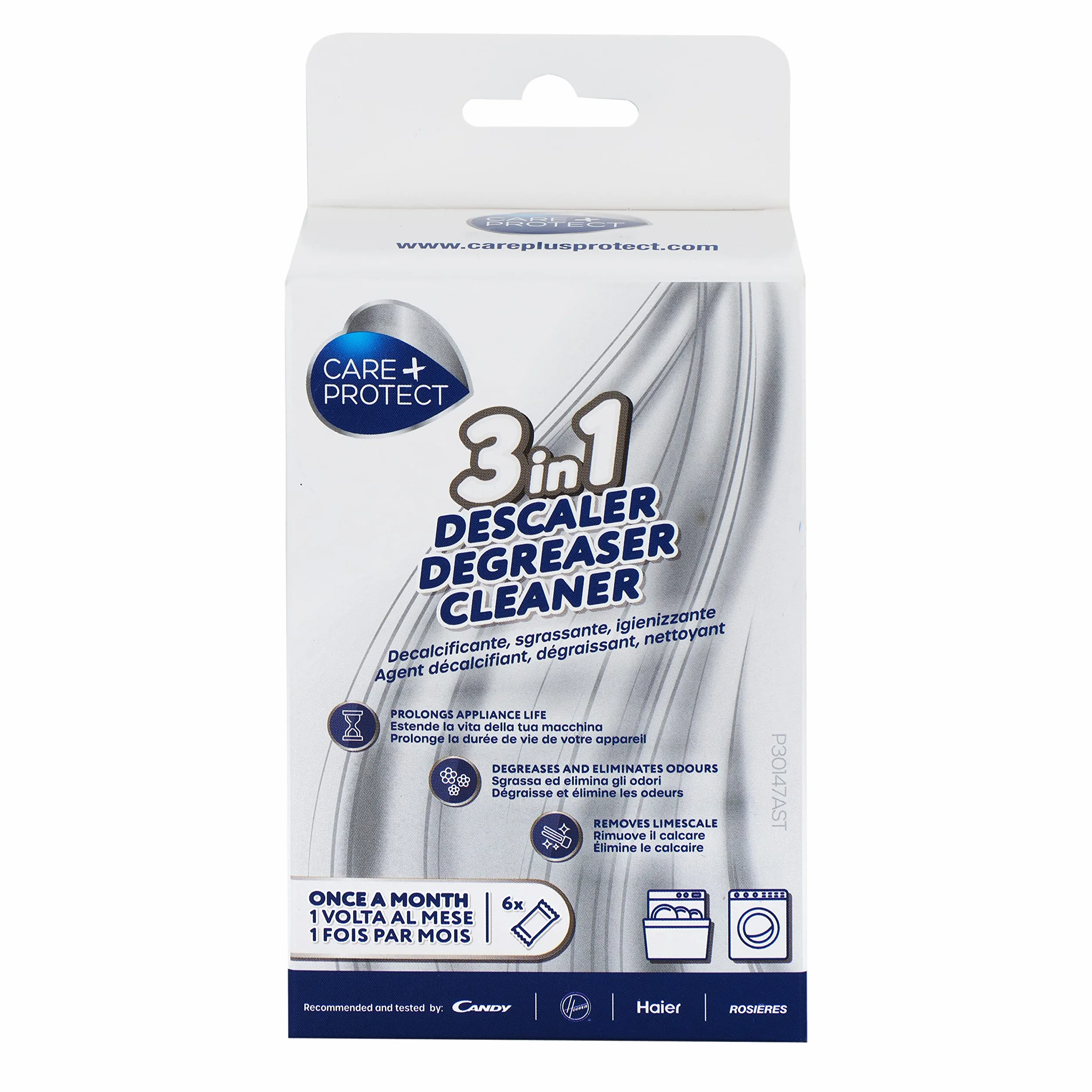 CARE + PROTECT 3 in 1 Anticalcare Sgrassante Igienizzante per Lavastoviglie Lavatrice 6 Bustine