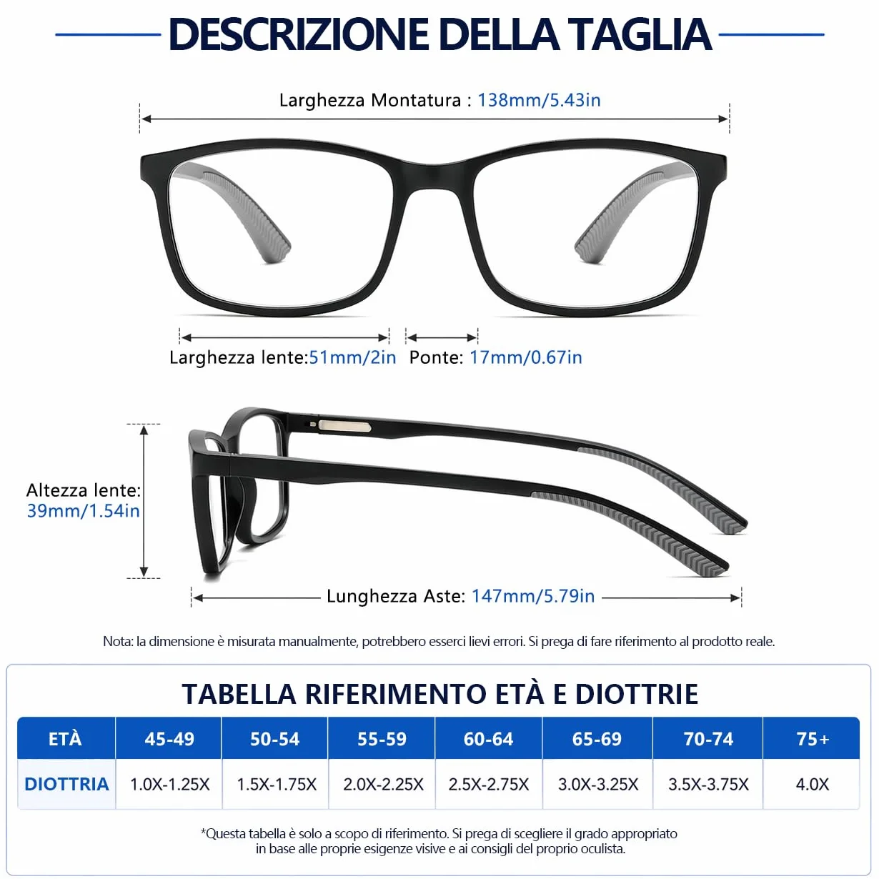 Occhiali da Lettura Anti-Luce Blu con Cerniere a Molla e Design Antiscivolo – 3 Paia