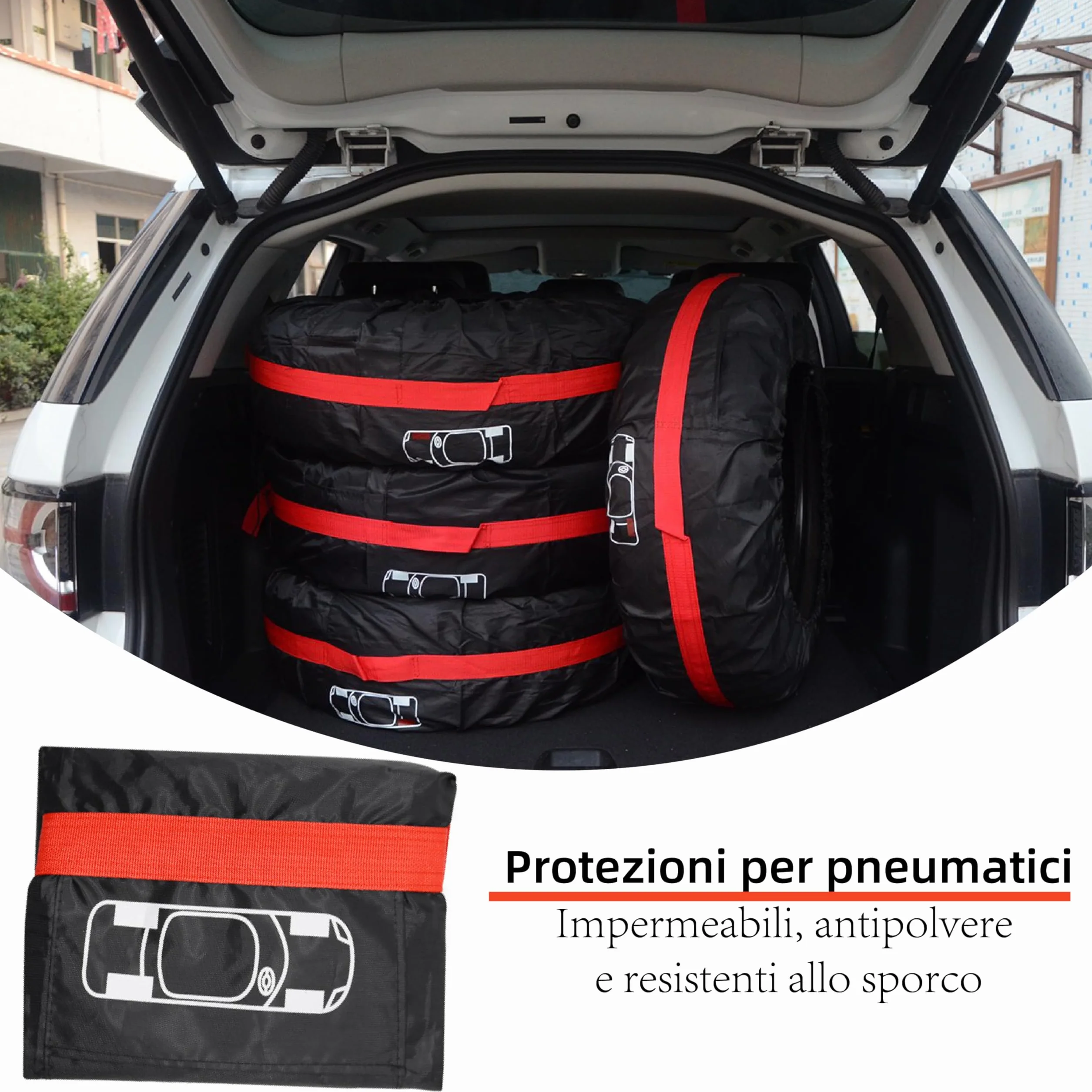 Set di 4 Borse per Pneumatici Auto, Impermeabili Antipolvere con Tracolla, Copriruota Custodia
