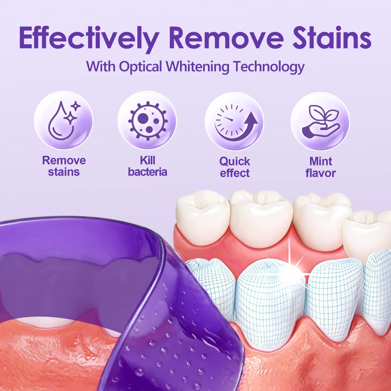 Professionale Strisce Sbiancanti Denti Viola, Rimuovere Macchie, Sorriso Bianco