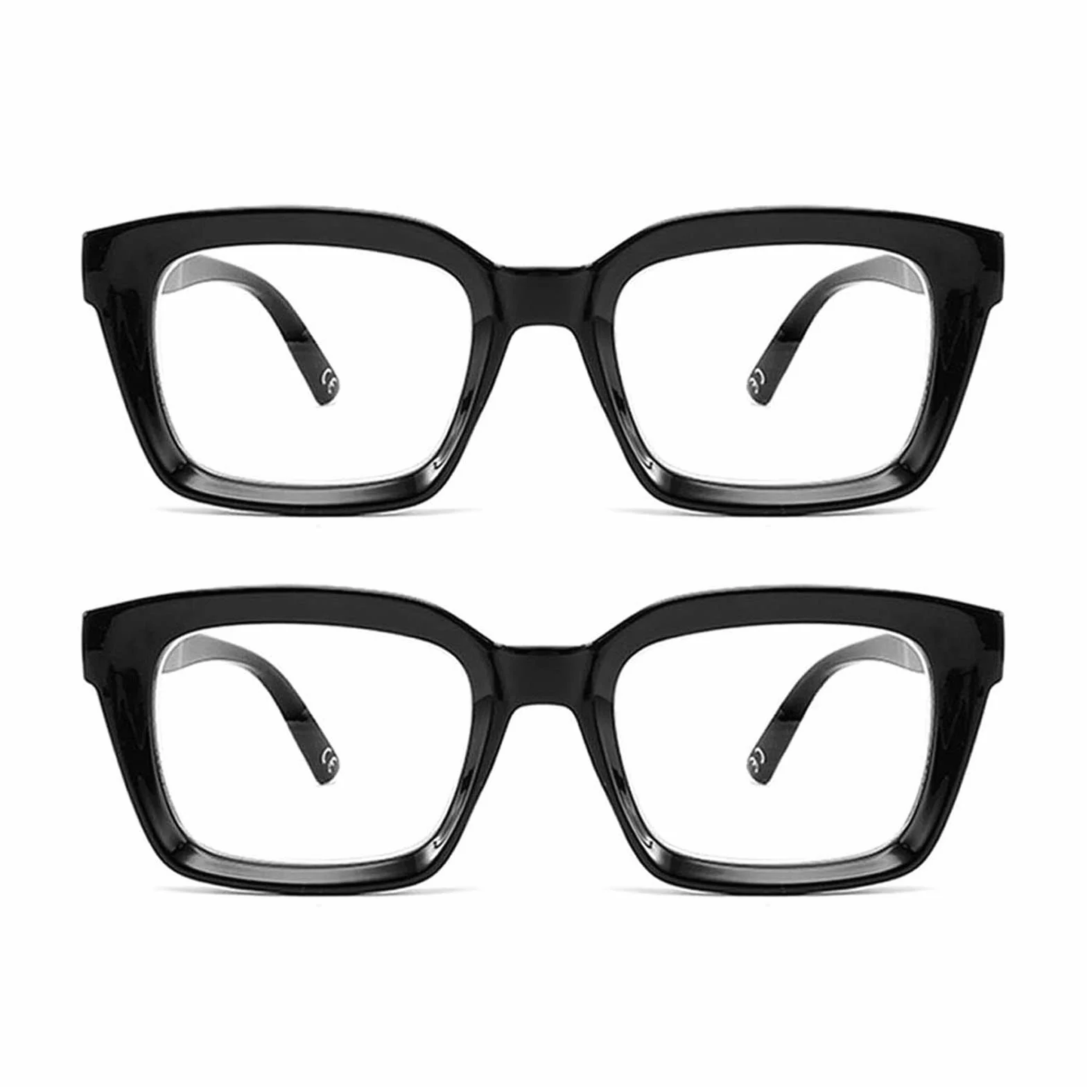 Hubeye Okulary do czytania Kobieta Mężczyzna Kwadratowa Duża Oprawka z Zawiasami Sprężynowymi Okulary Anty-światło Niebieskie (Czarny+Czarny, 1.50)