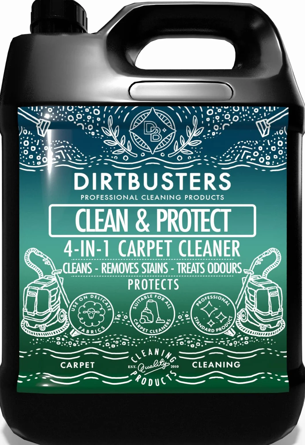 Dirtbusters Pulizia e protezione concentrato 4 in 1 5 litri shampoo professionale per moquette e tappezzeria detergente agli agrumi con neutralizzatore di odori