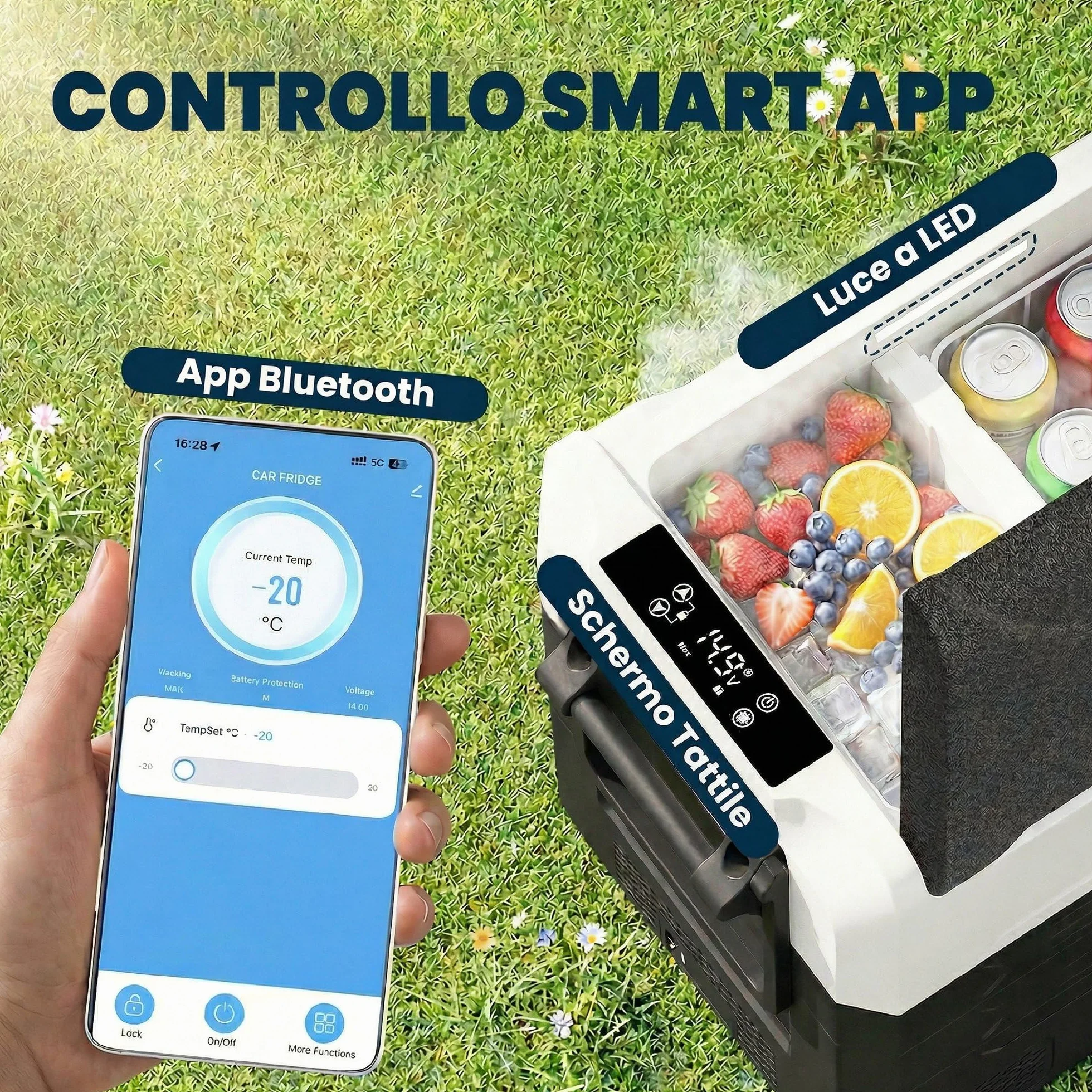 Outsunny Frigorifero Portatile per Auto 50L a Doppia Zona con Compressore, Frigo Elettrico Anti-Shock, APP Bluetooth, Ruote, Maniglia Pieghevole, 12V/240V, -20°C a 20°C, per Campeggio Camion Barca