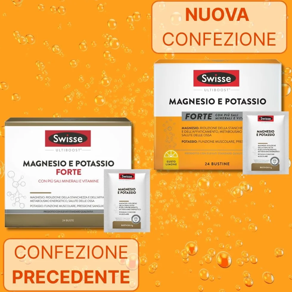 Swisse Magnesio e Potassio FORTE Integratore Potassio Magnesio Polvere 24 Bustine Limone Made in Italy