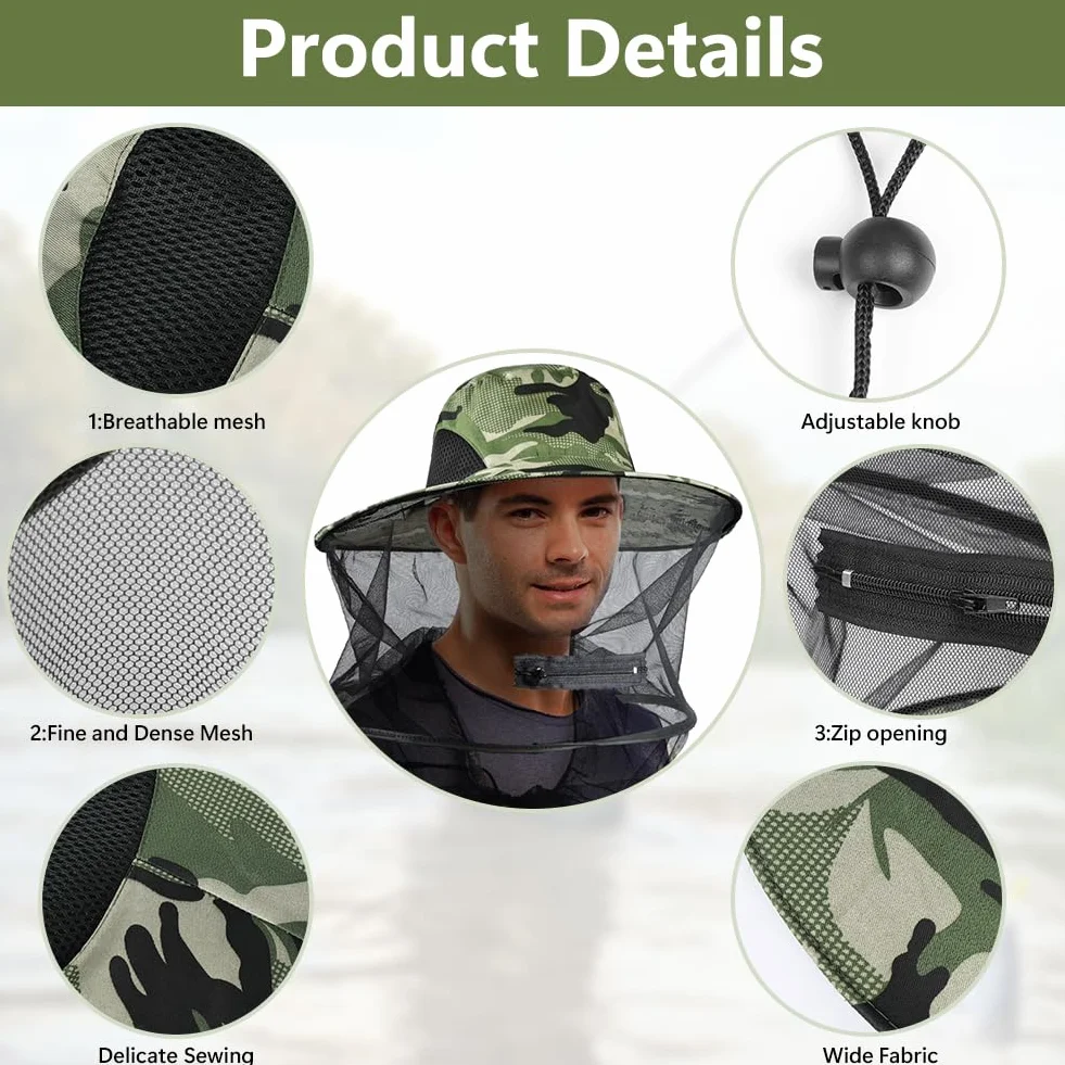 Head Net Face Head Cover, Cappello con Zanzariera Lavabile per Attività all'Aperto