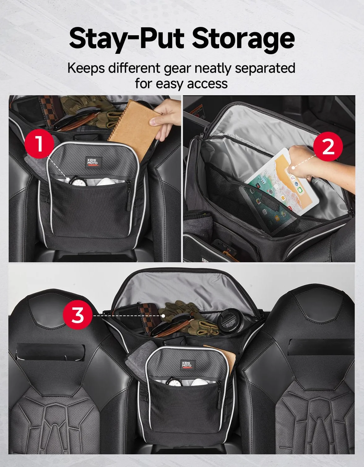 KEMIMOTO UTV Borsa portaoggetti dietro il sedile centrale compatibile con Polaris General 1000/XP 1000 2016-2024 General 1000 accessori borsa degli attrezzi grande capacità