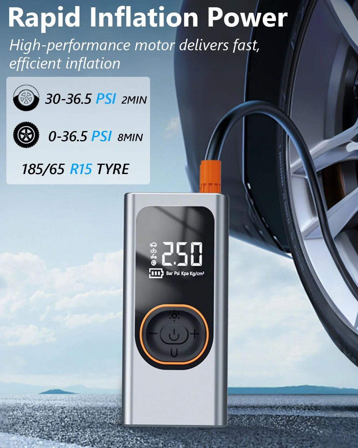 Compressore Aria Portatile 150 PSI Pompa Elettrica Multifunzione con Schermo LCD e Power Bank 6000mAh Mini Gonfiatore per Auto
