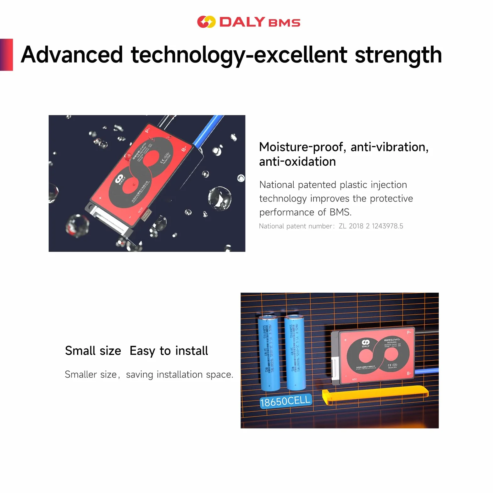 DALY 3S-24S BMS da 15A a 200A Scheda di protezione con filo di bilanciamento e sensore di temperatura per pacco batteria al litio (Li-ion 16S 60V, 60A)