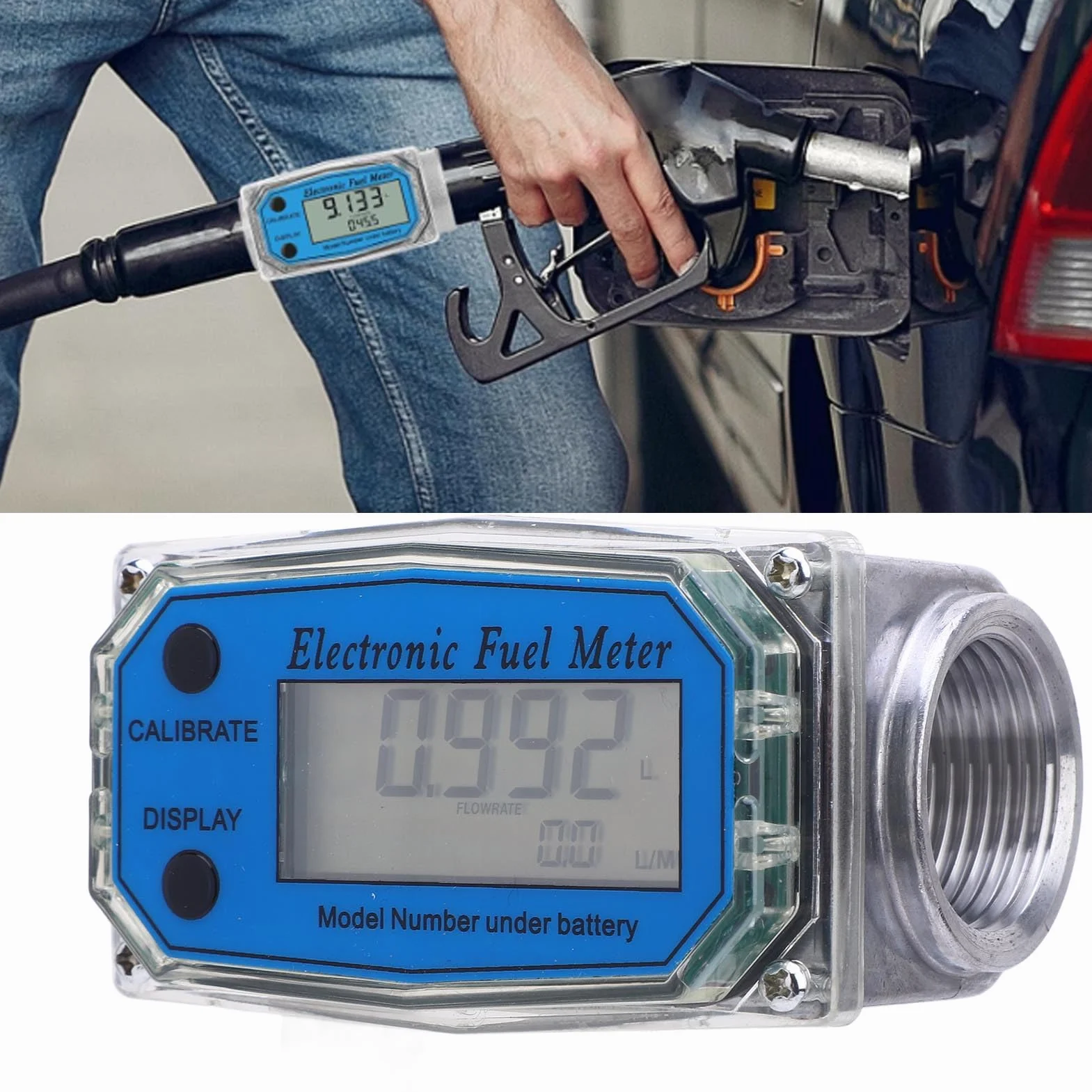 Matybobe Misuratore di Portata a Turbina Misuratore di Portata a Turbina Digitale Elettronico per Carburante Display unità (32 mm)