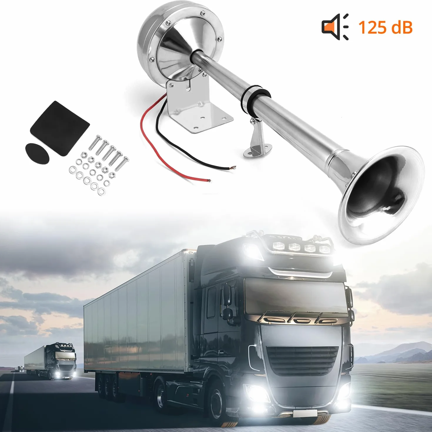 QWORK® Tromba Nautica Trombe Camion in Acciaio Inossidabile 304-328DB 12V 10A -Tromba Singola Potente per per Barche e Veicoli