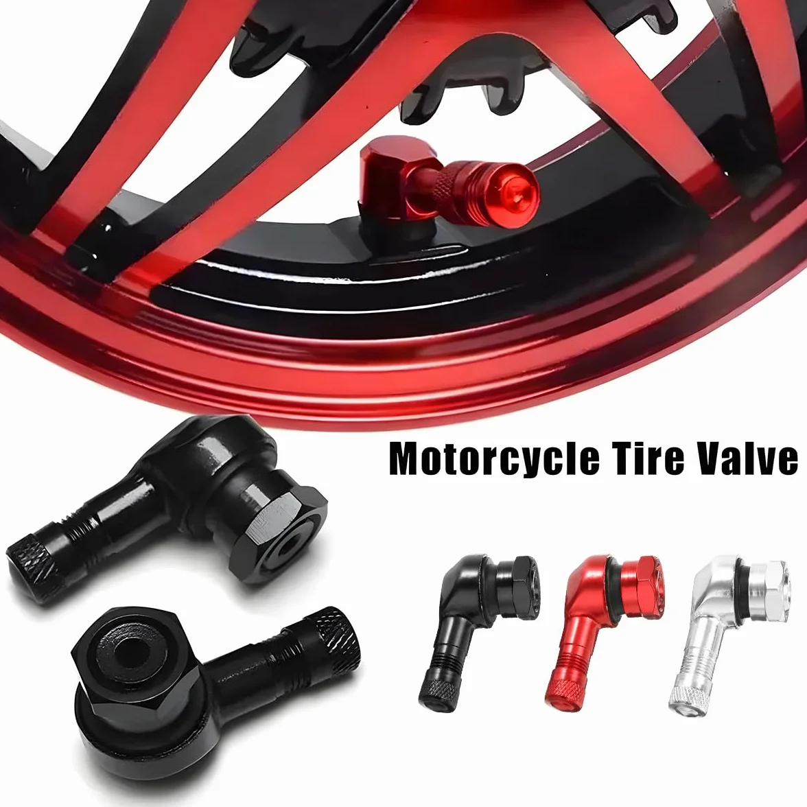 JNNJ 2 Pezzi Valvola per Pneumatici da 90 Gradi, Universale Moto Alluminio Ruote Pneumatico Valvola Steli Tappi 90 Gradi Auto Strumenti, Lega di Alluminio Adattatore per Copri Valvole Moto(Rosso)
