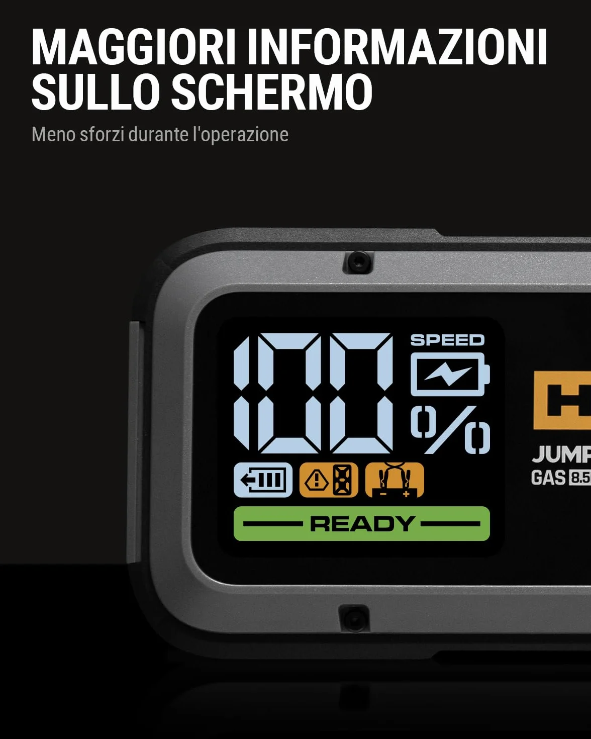 HULKMAN Alpha85 Grigio Spazio, Avviatore di Emergenza Intelligente 2000A 74Wh, Booster Batteria Auto 12V Portatile con Schermo da 3.3",Power Bank USB-C, Cavi per Motori fino a 8.5L Benzina/6.0L Diesel