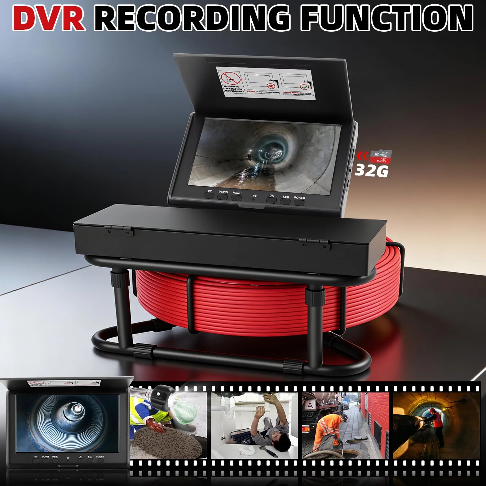 KAOLALI Telecamera di Ispezione 30m con DVR, Sonda Autolivellante 7" 1000TVL, Endoscopio Industriale con Scheda 32GB
