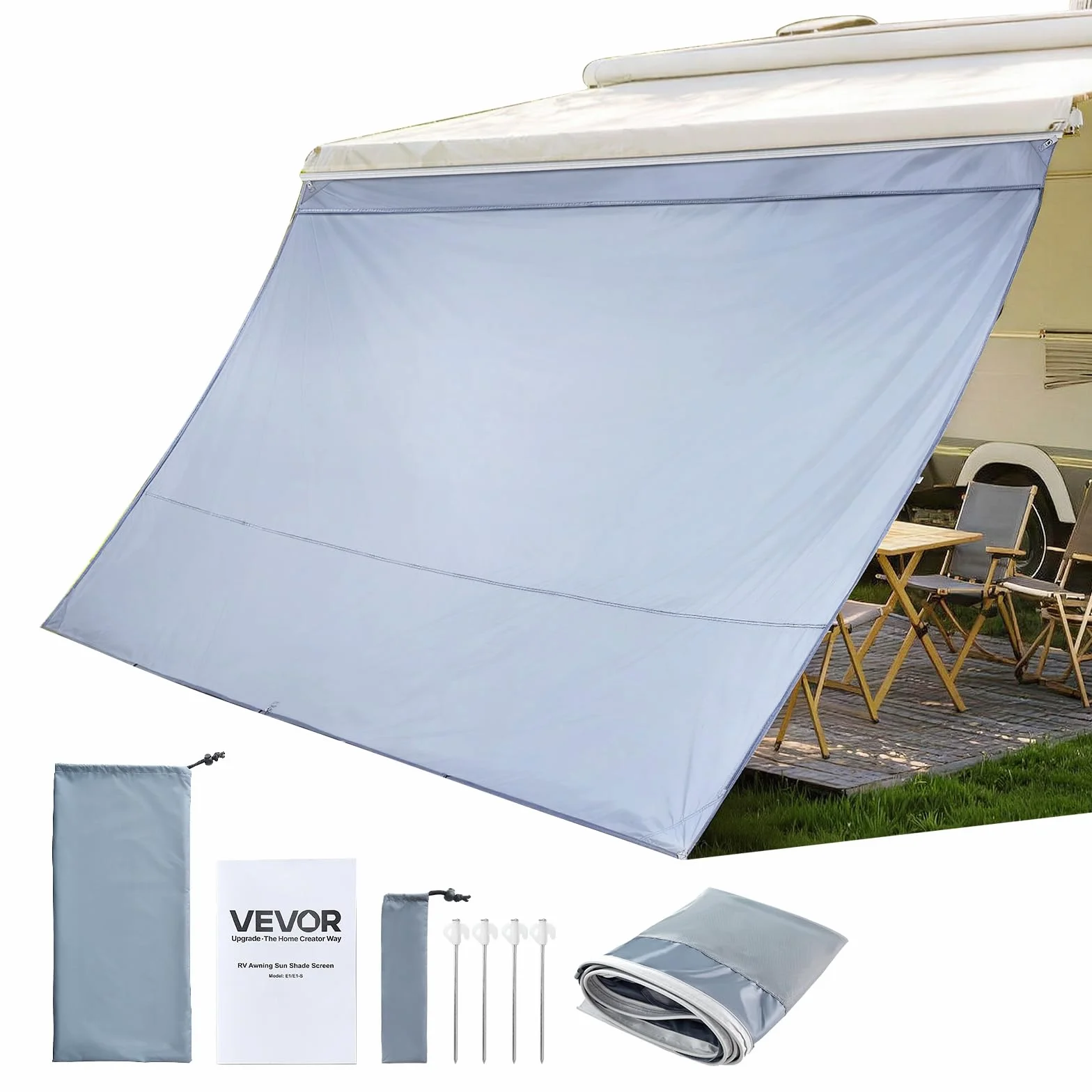 VEVOR Parasole per Camper Roulotte 2 x 3,7 m Pannello Frontale Tenda da Sole Poliestere Anti UV50+