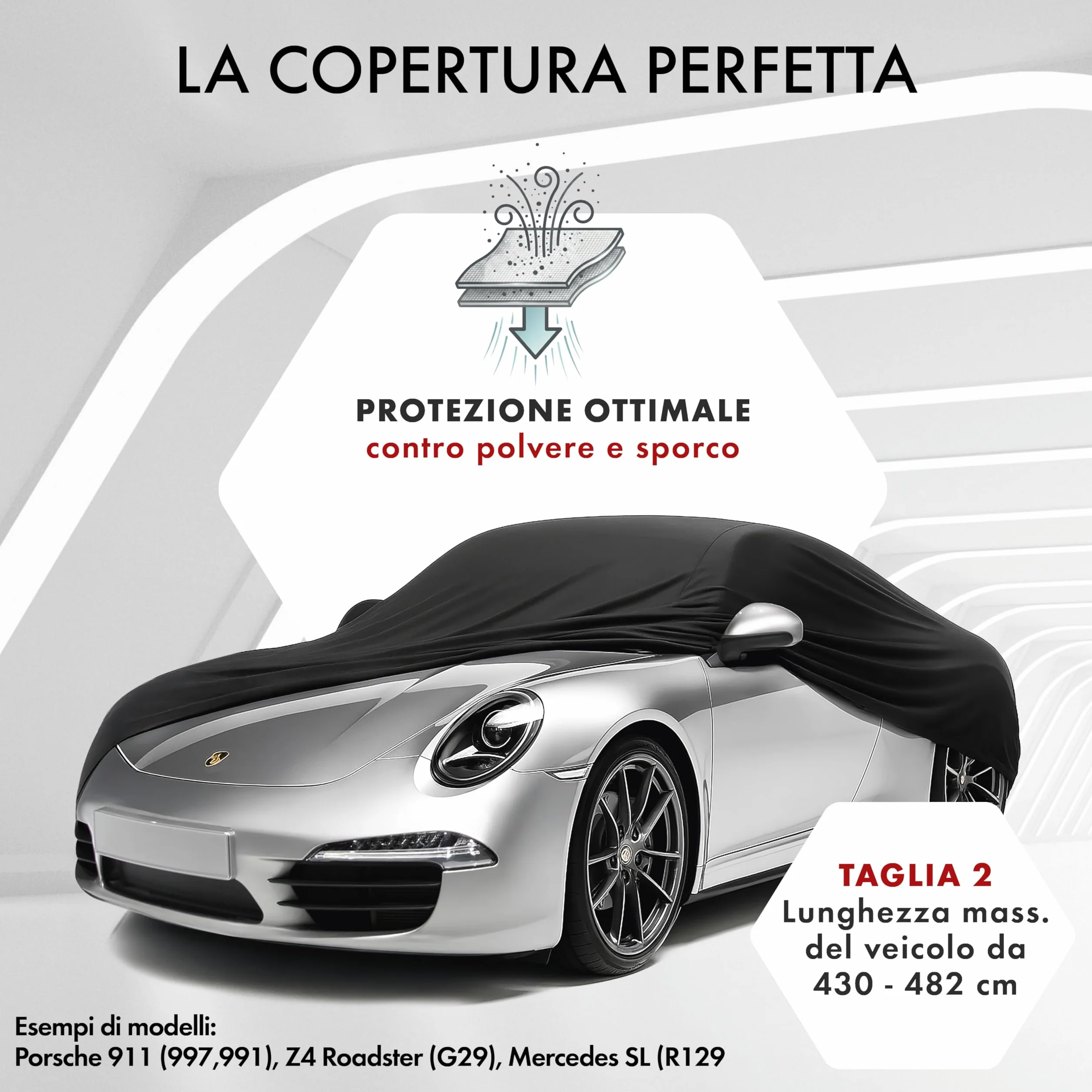 WALSER Telo Copriauto da Interno Elasticizzato Indoor Stretch - Morbido e Antipolvere, Copertura Protettiva per Auto, Protezione Completa in Garage Misura 2 nero