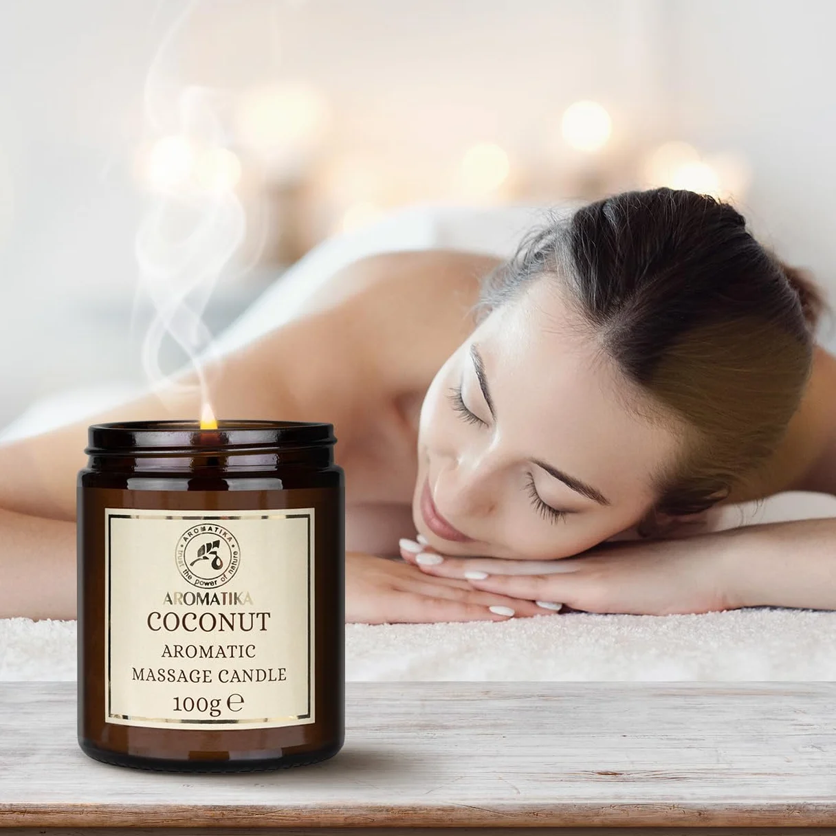 Candela da Massaggio Coco 100g - Cera di Soia - Olio di Cocco, Mandorla & Monoi di Tahiti - Aromaterapia