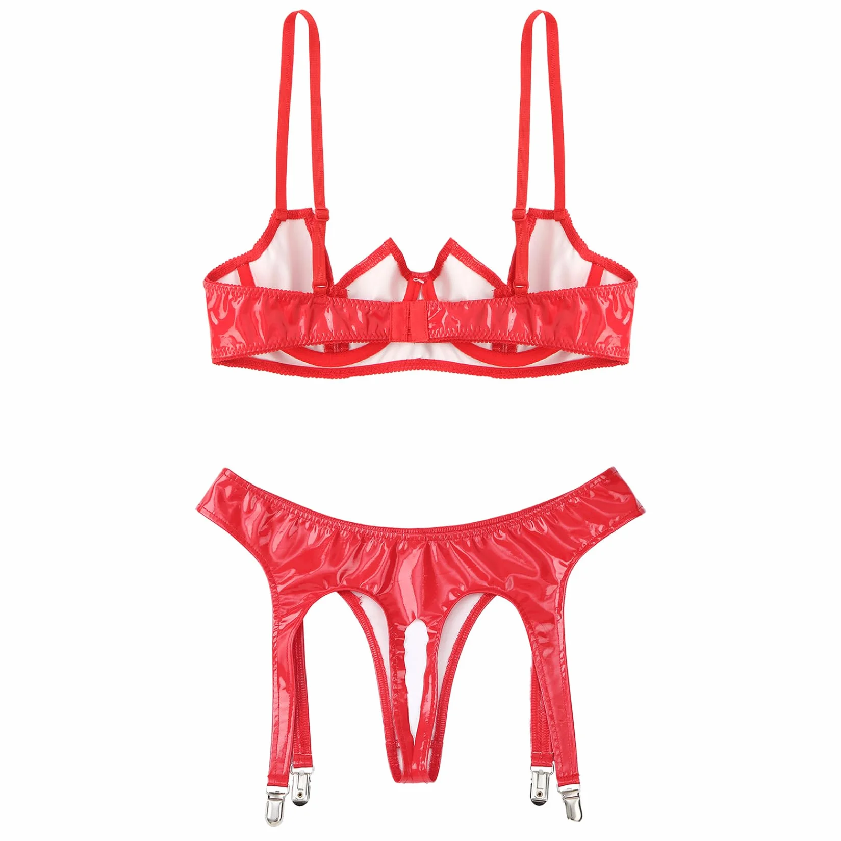 Sywiyi Lingerie sexy z reggicalze, reggiseno, slip, perizoma, pelle laccata