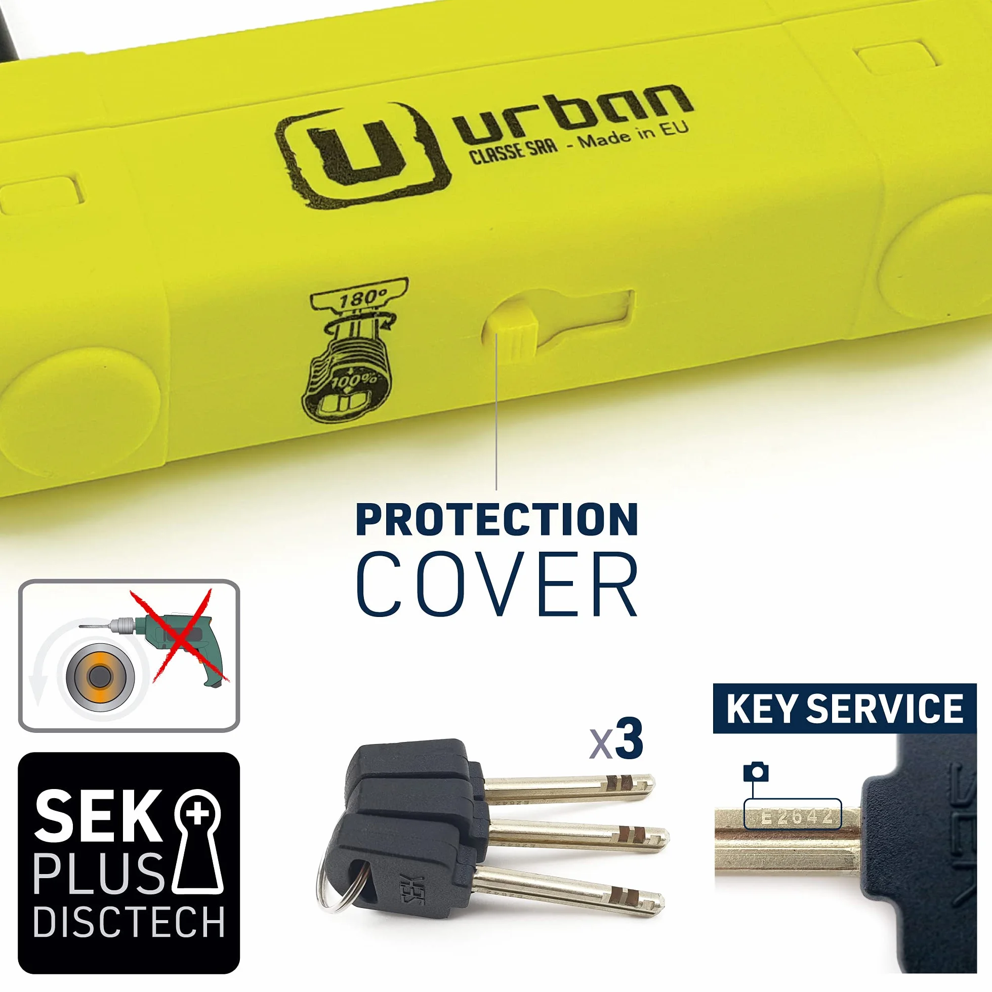 URBAN UR120220 Lucchetto a U per Moto Massima Sicurezza Omologato SRA, Arco ø18 Acciaio Temprato Doppio Blocco, Più Visibile, Antifurto a U lock 120x220mm Più Versatile per Blocco Pneumatico Moto
