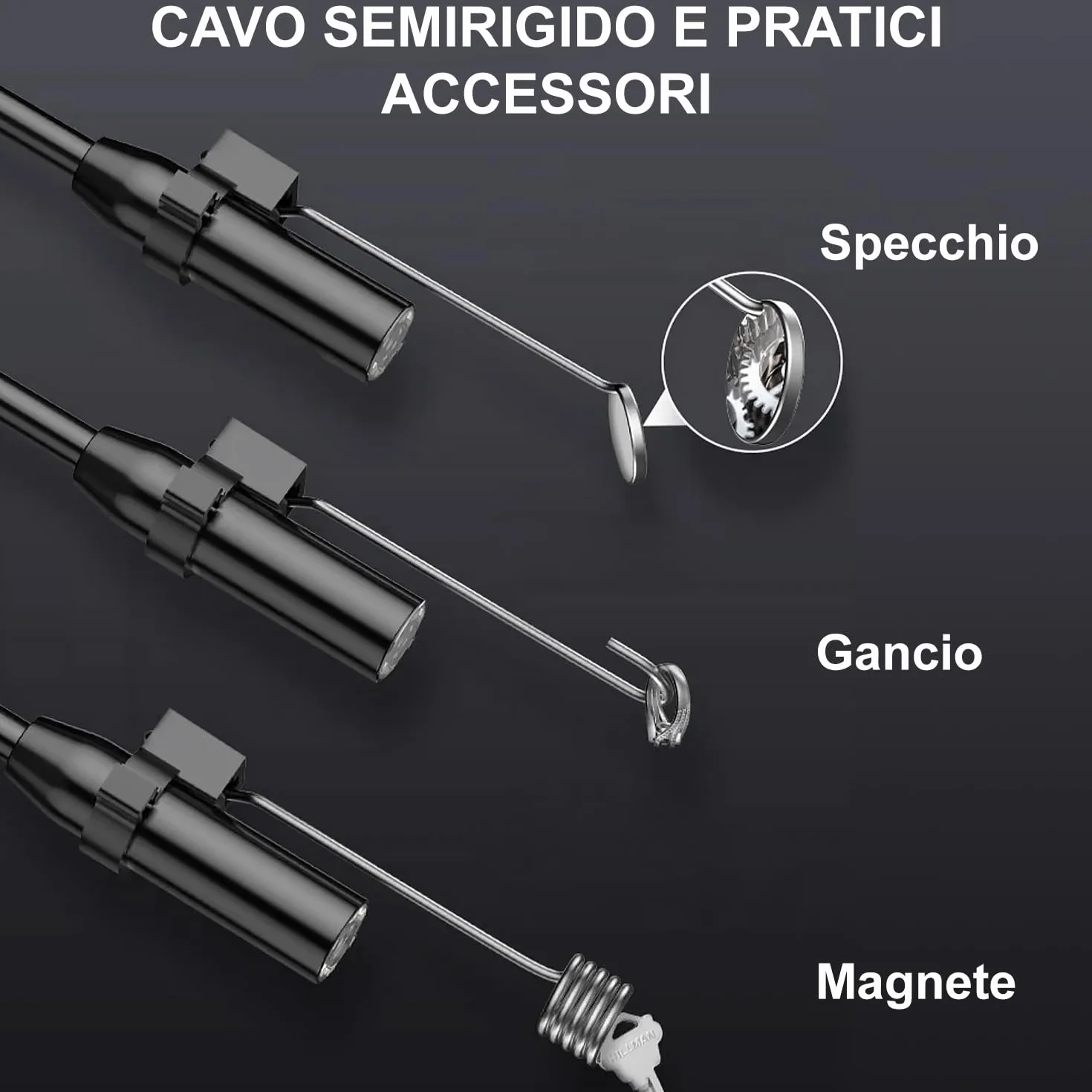 HANMATEK Endoscopio Industriale 8mm 4.3'' 1080P Cavo 5m IP67 8 LED USB-C Rotazione 180° IE01