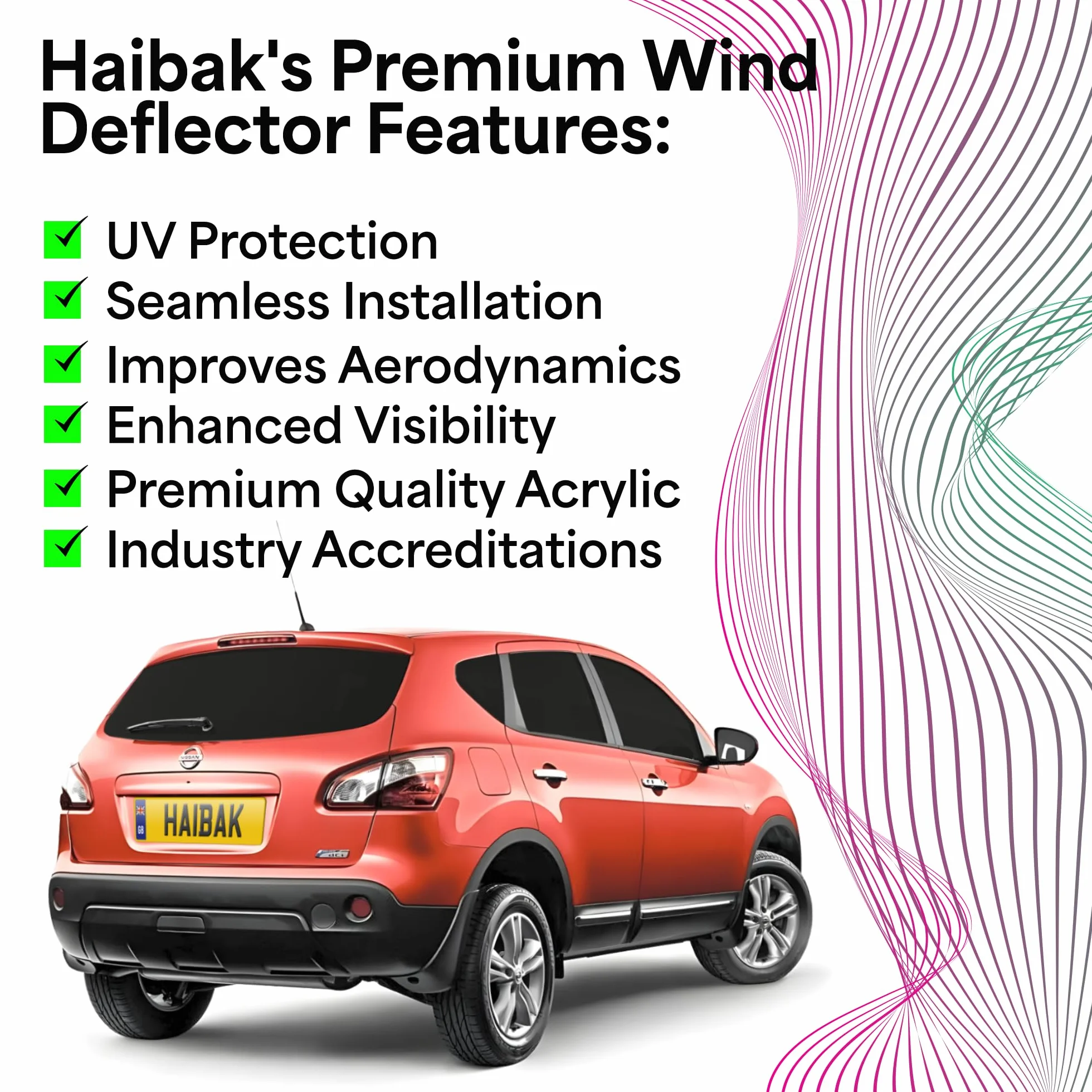 Haibak Wind Deflectors Set 4pc Compatibili con Nissan Qashqai 2007-2013 5 Porte, Moderni, Argento, A Incastro, Per Automobili, Non Adatti per Nissan Qashqai+2
