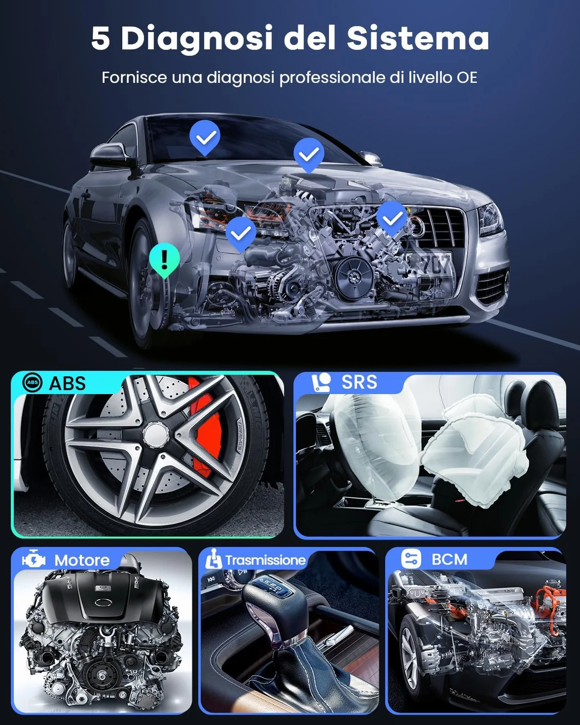 mucar CS5 OBD2 Professionale Diagnosi Auto 5 Sistemi Motore ABS SRS Trasmissione BCM WiFi