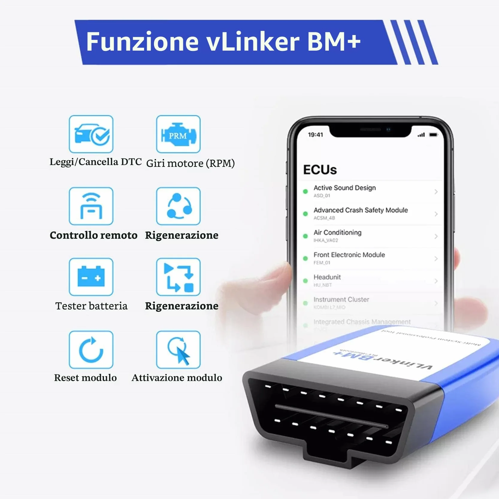 vLinker BM+ OBD2 Bluetooth Diagnostic Scan Tool per Auto OBDII iOS Android Windows BimmerCode