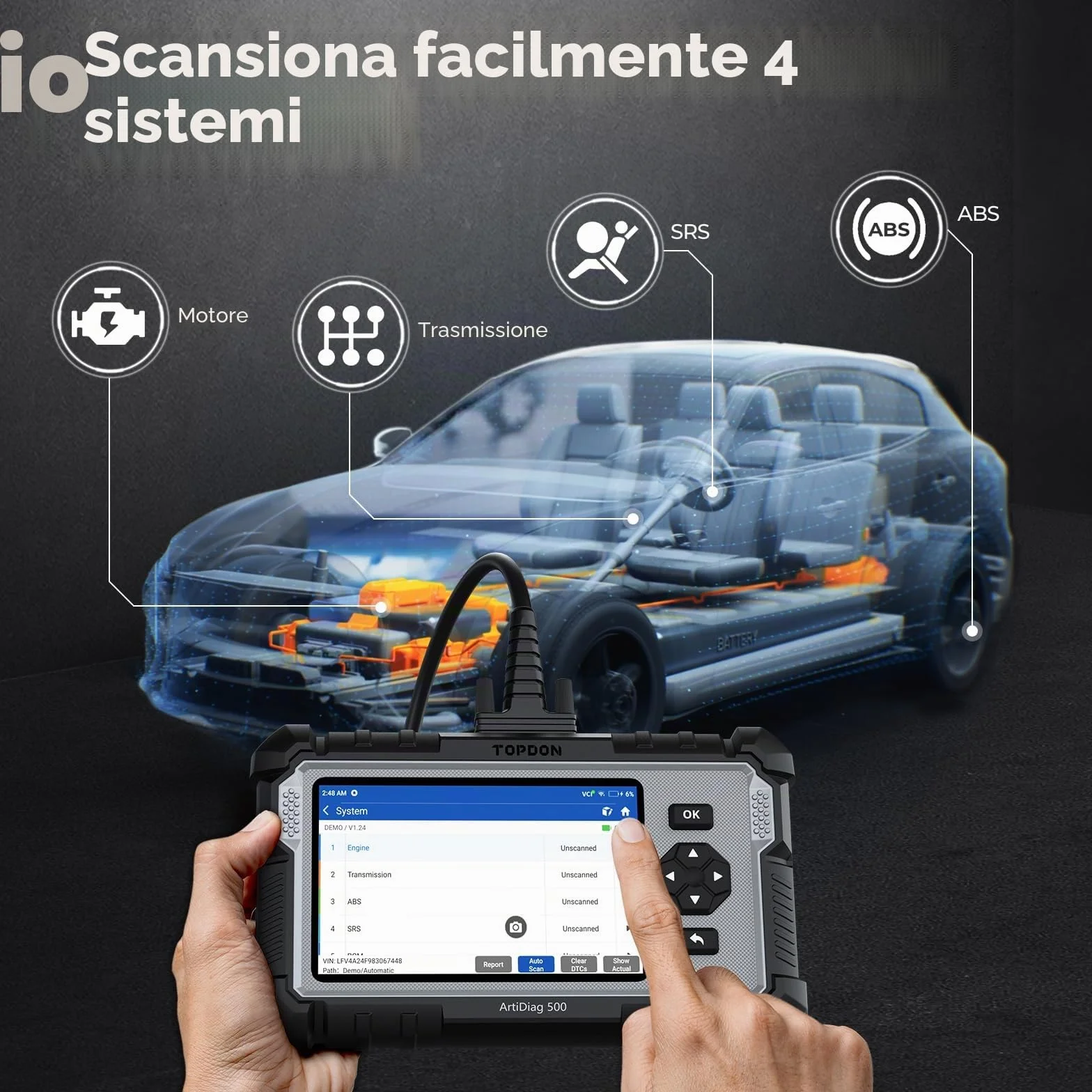 TOPDON AD500 Strumento di diagnostica auto OBD2 6 servizi reset olio SAS TPMS ETS BMS freno