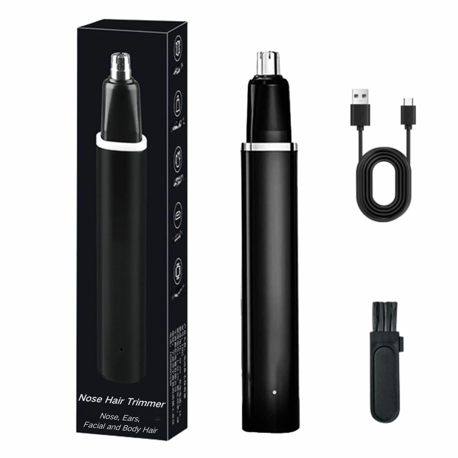 Taglia Peli Naso e Orecchie 2-in-1 Ricaricabile USB IPX7 Nero
