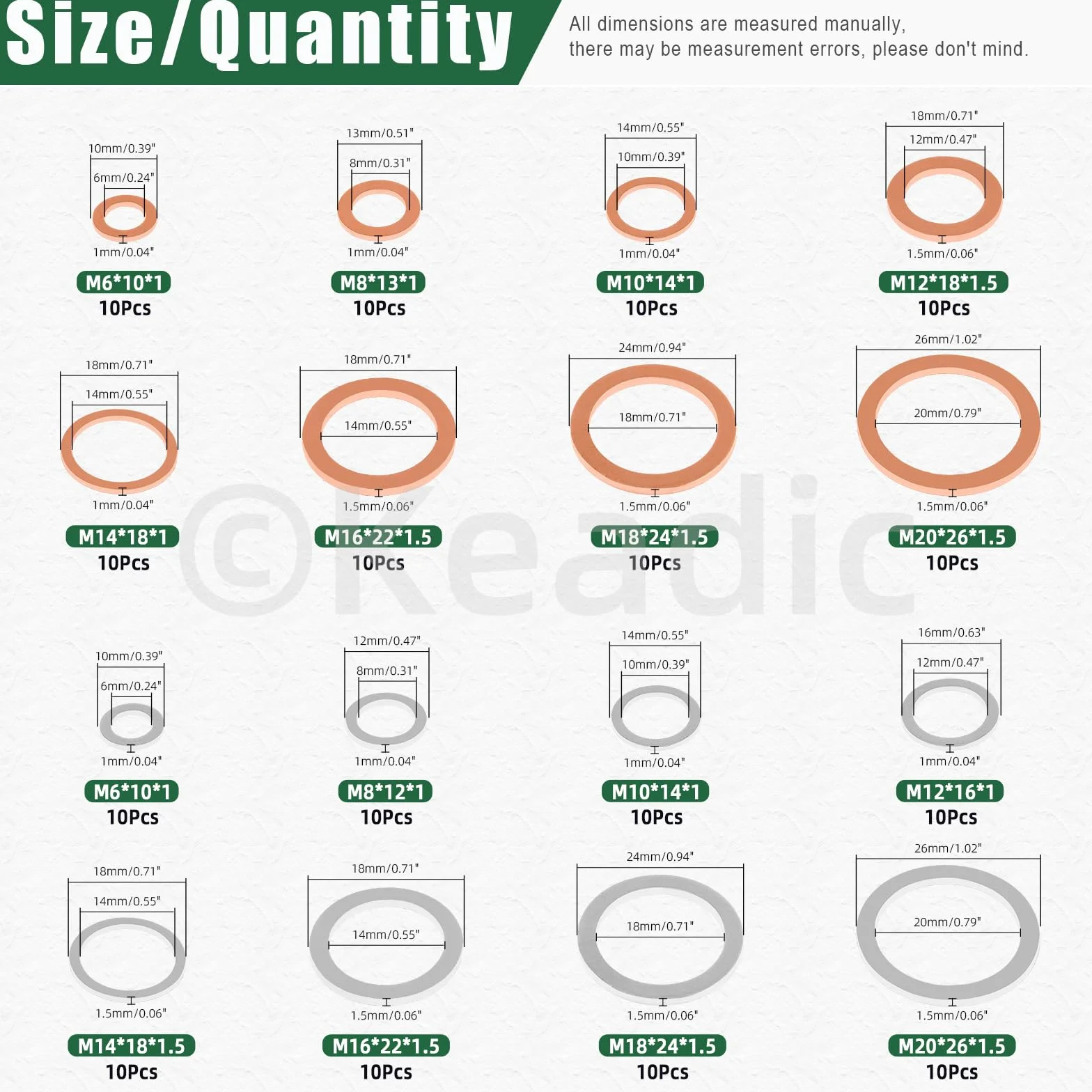 Keadic 160 pezzi, 16 misure, olio di scarico Plug Crush Washer Assortment Set, Copper & Aluminum Flat Gasket Seal for Cars Track and Motorcycle, M6 M8 M10 M12 M14 M16 M18 M20