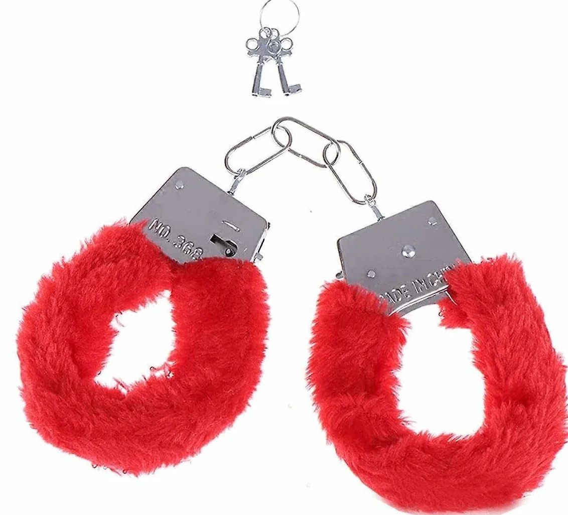 Manette in metallo con peluche rosse accessorio costume polizia sicurezza donna infermiere medico