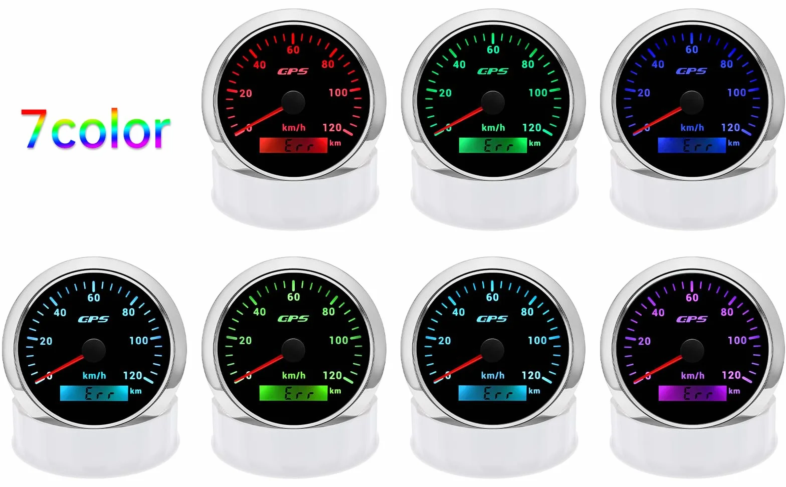 Tachimetro GPS da 85 mm, contachilometri 0-120 km/H, impermeabile, IP67, 7 colori, per auto, barca, yacht, 12 V/24 V