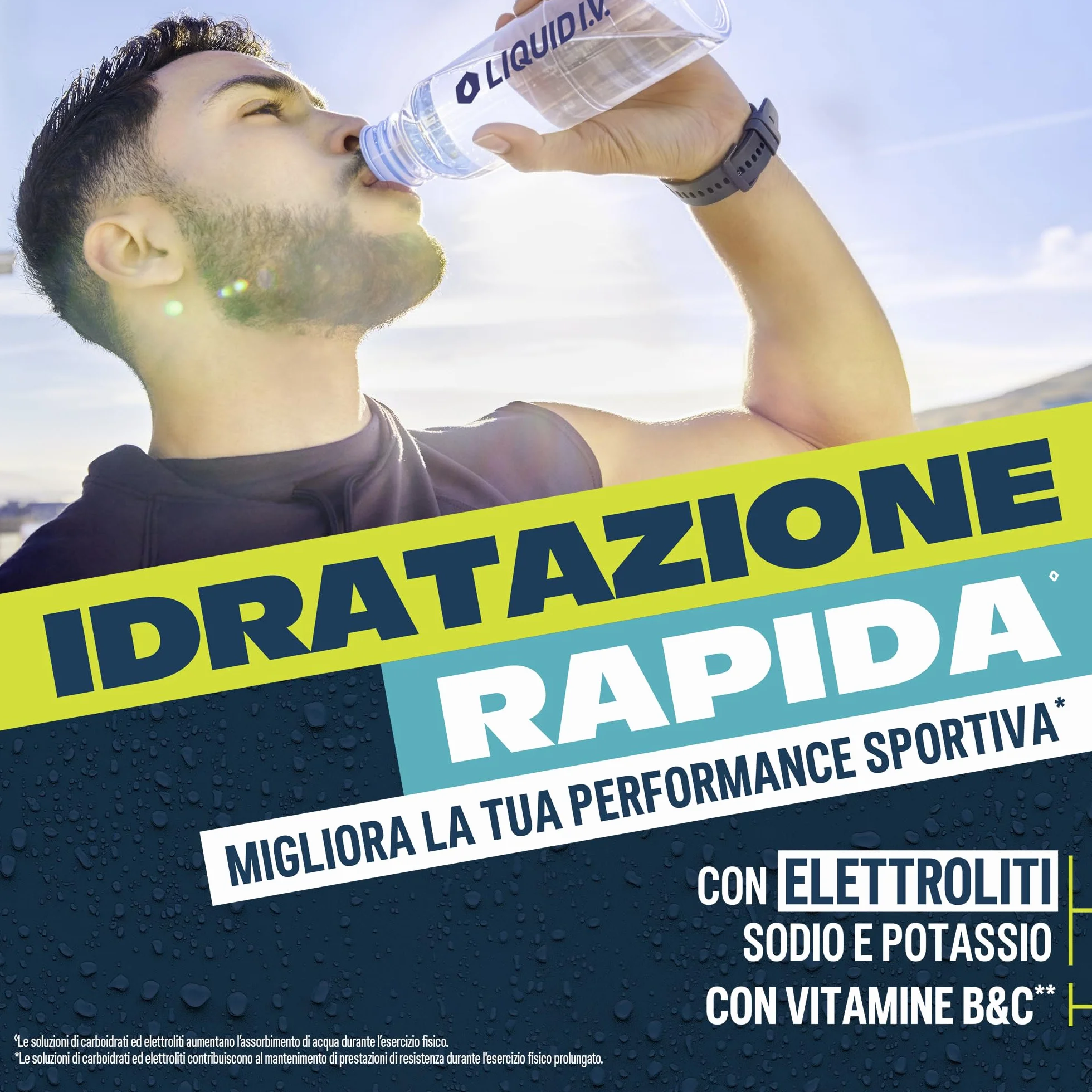Liquid I.V. 16 stick Integratore Elettroliti Idratazione Rapida Sodio Potassio Vitamine B3 B5 B6 B12 C Lemon Lime Vegano Senza Glutine