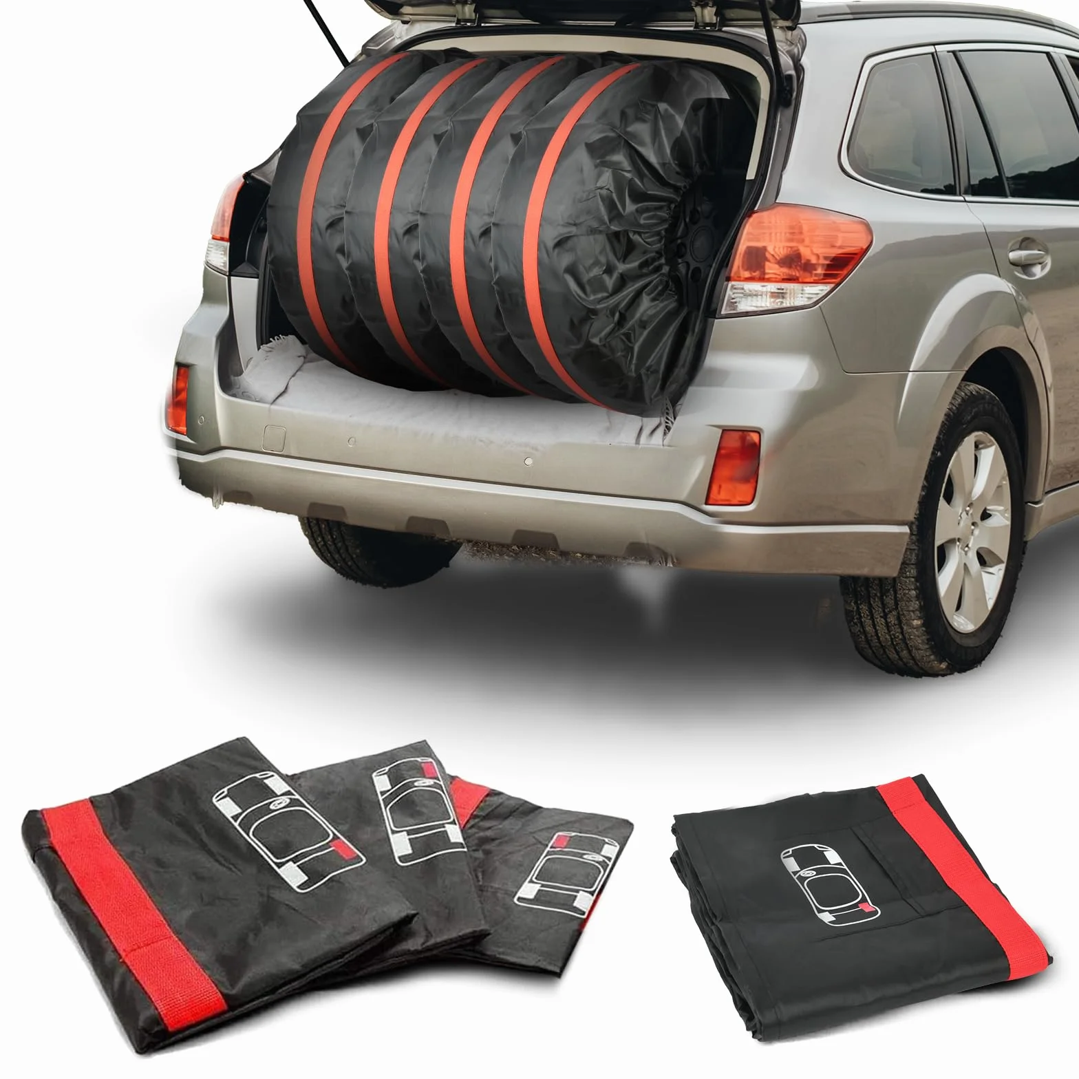 Set di 4 Borse Impermeabili per Pneumatici Auto, Copertura Protettiva in PU, Diametro 80 cm, 19-23 Pollici Nero