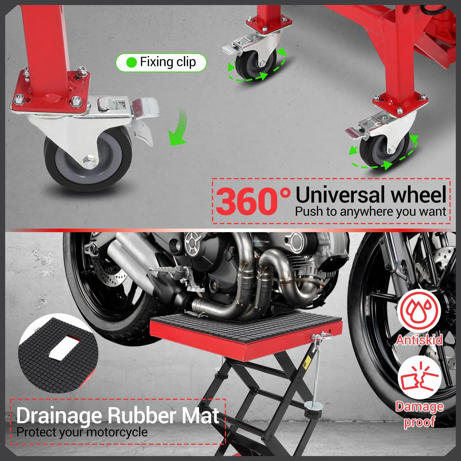 Sollevatore idraulico per moto 158,8 kg altezza sollevamento 35-87 cm pedana piattaforma ruote bloccaggio ATV