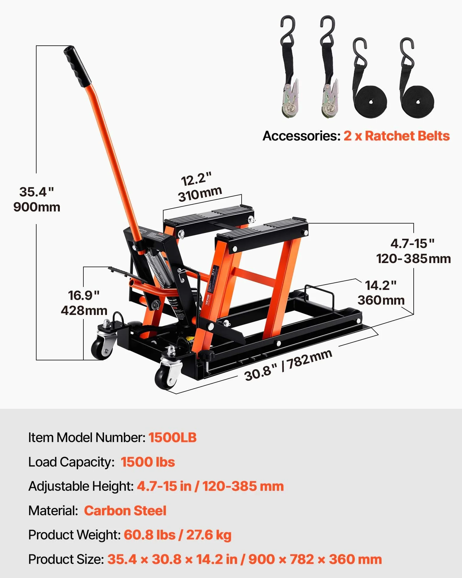VEVOR Sollevatore Idraulico Moto Bici ATV da Officina 700kg Altezza Regolabile 12-38,5cm con Ruote