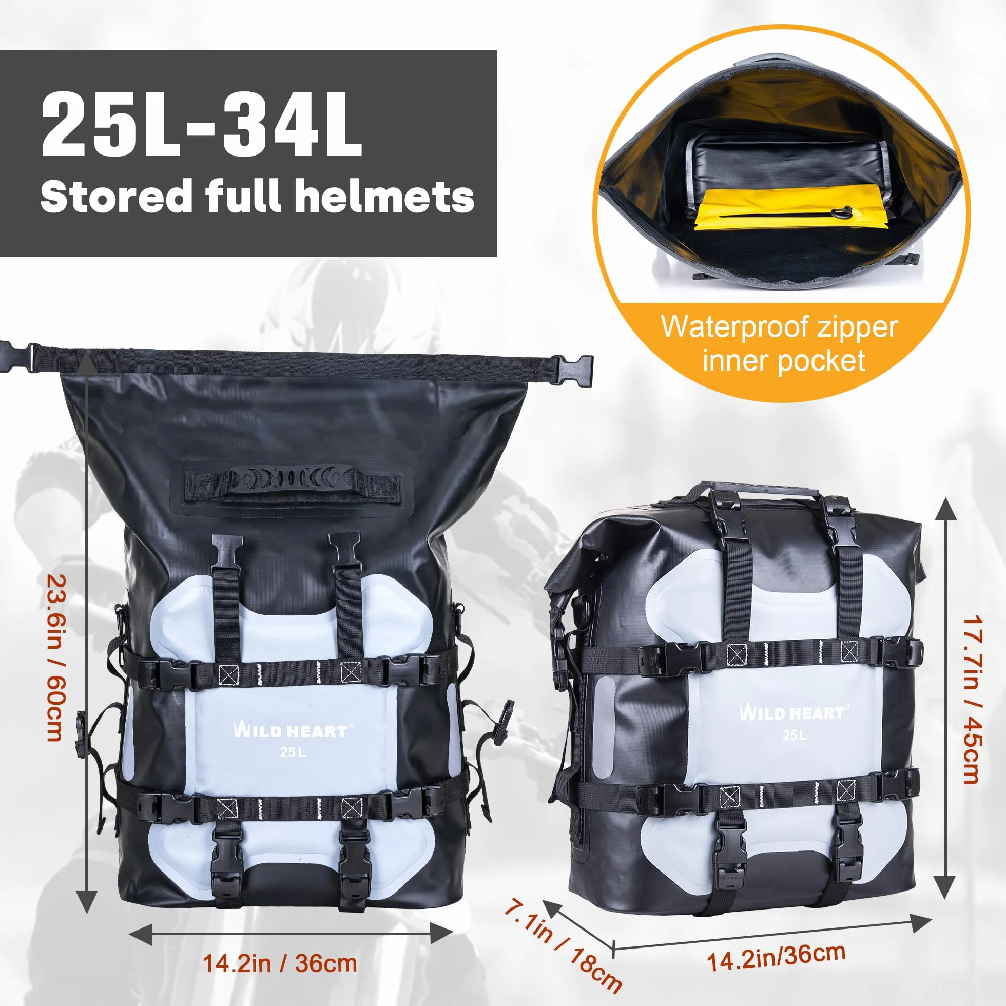 WILD HEART Moto borsa laterale in acciaio inox impermeabile 25L Borse da sella