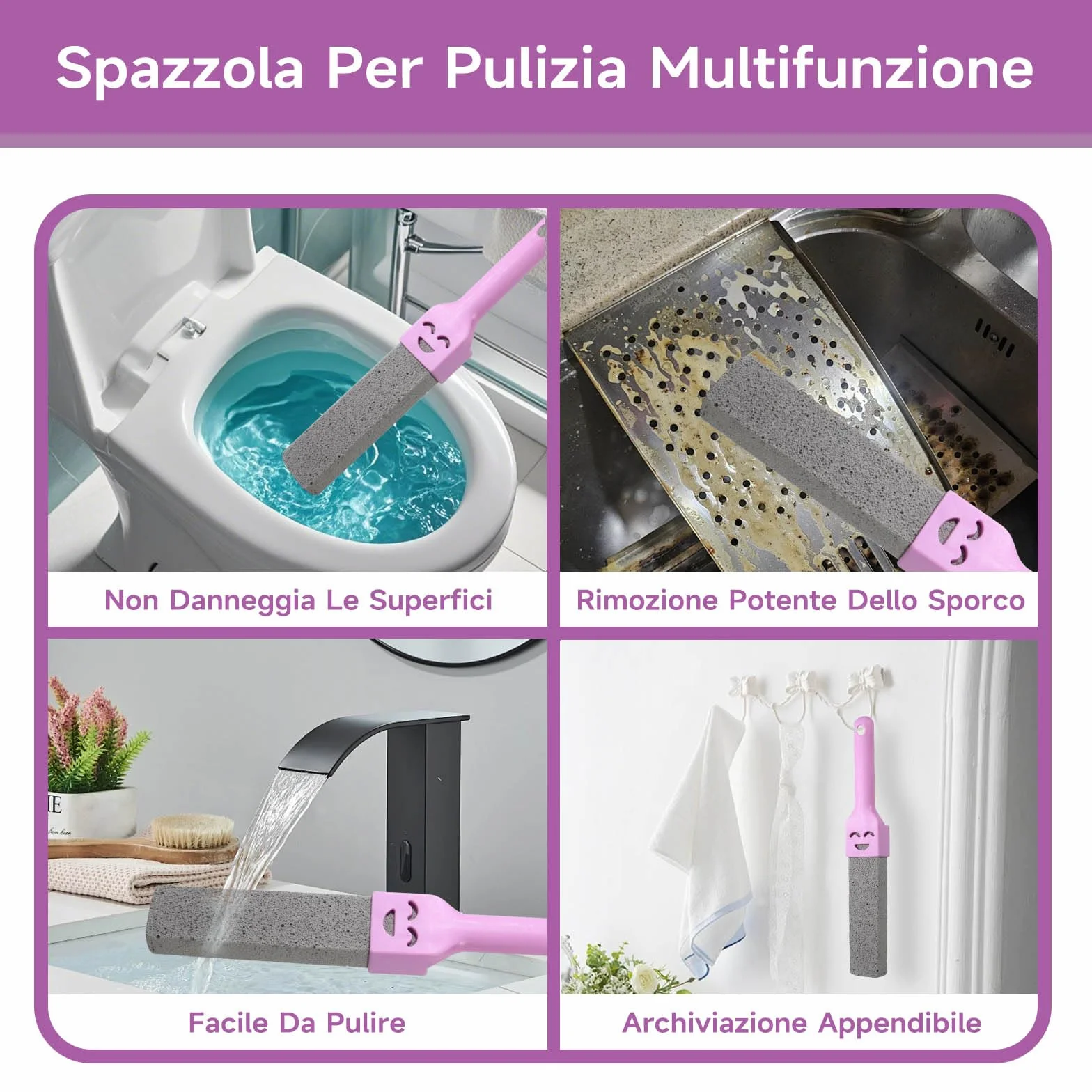 Pietra Pomice per Pulizia WC, 6 Pezzi con 2 Manici - Detergente per Calcare e Incrostazioni