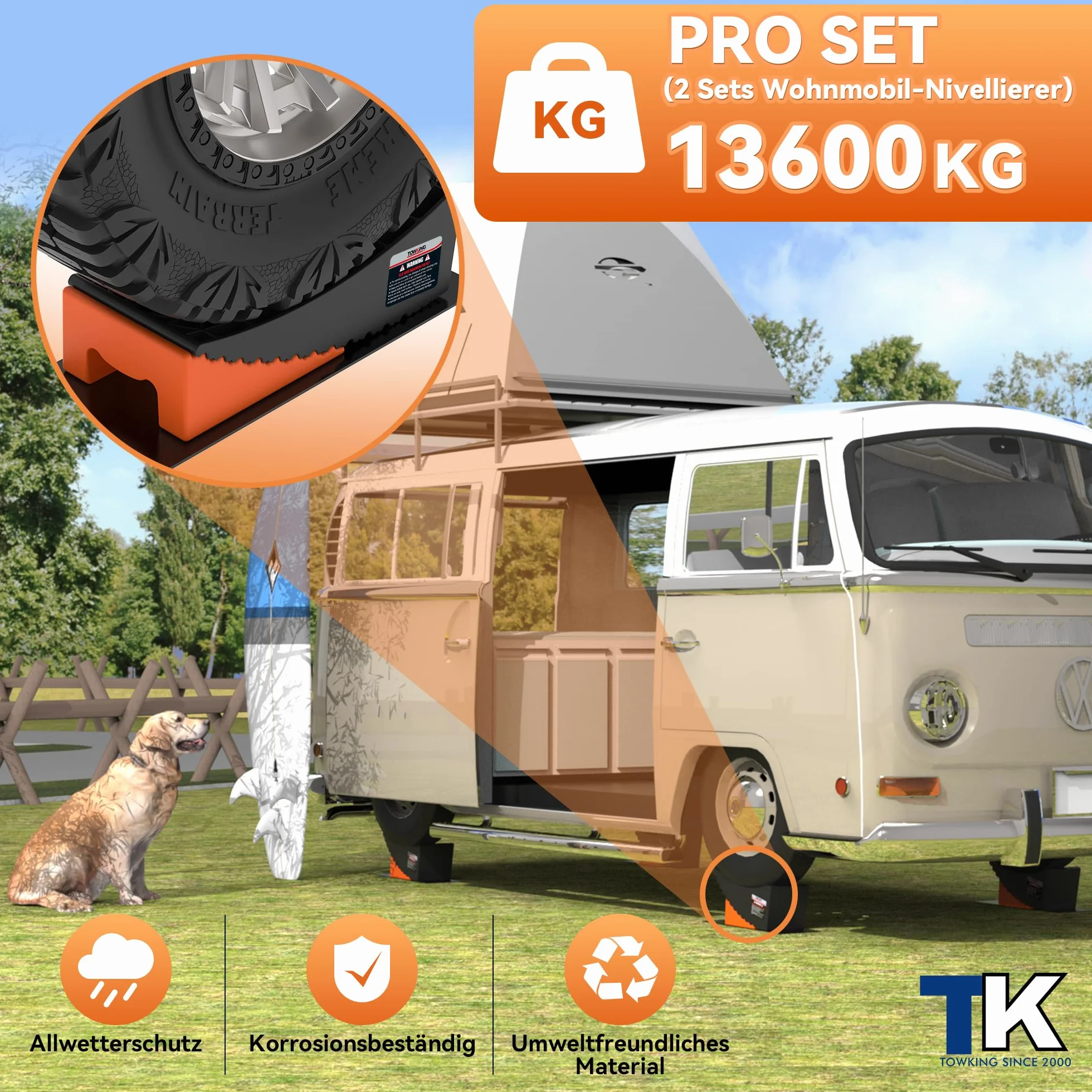 1 set/2 cunei per camper, roulotte e rimorchi, capacità di carico fino a 13,6 tonnellate, livellamento semplice e senza livelli (blu + nero)