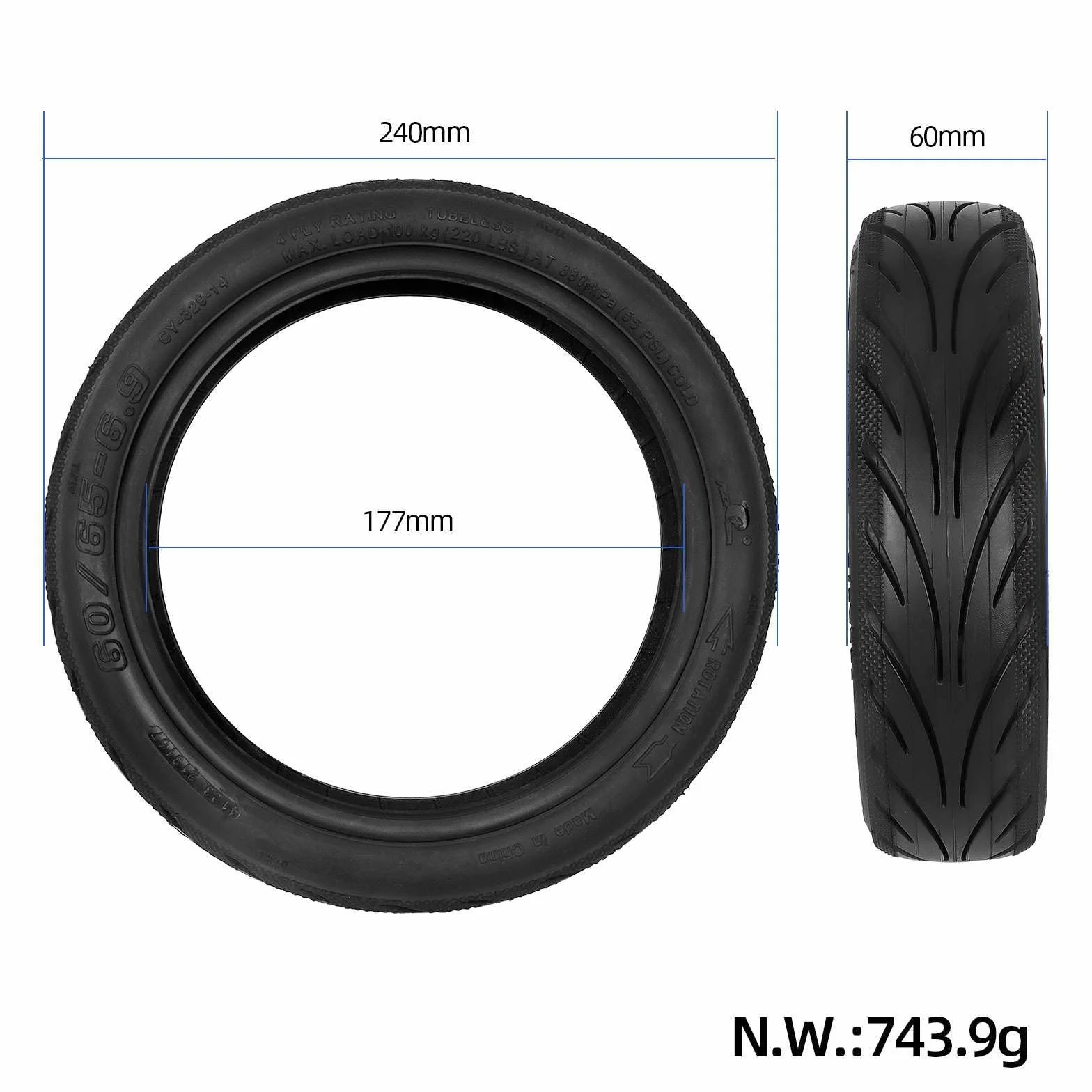 TREFAN 60/65-6.9 Pneumatici Tubeless Autoriparanti per Ninebot Max G2 Ruote di Ricambio