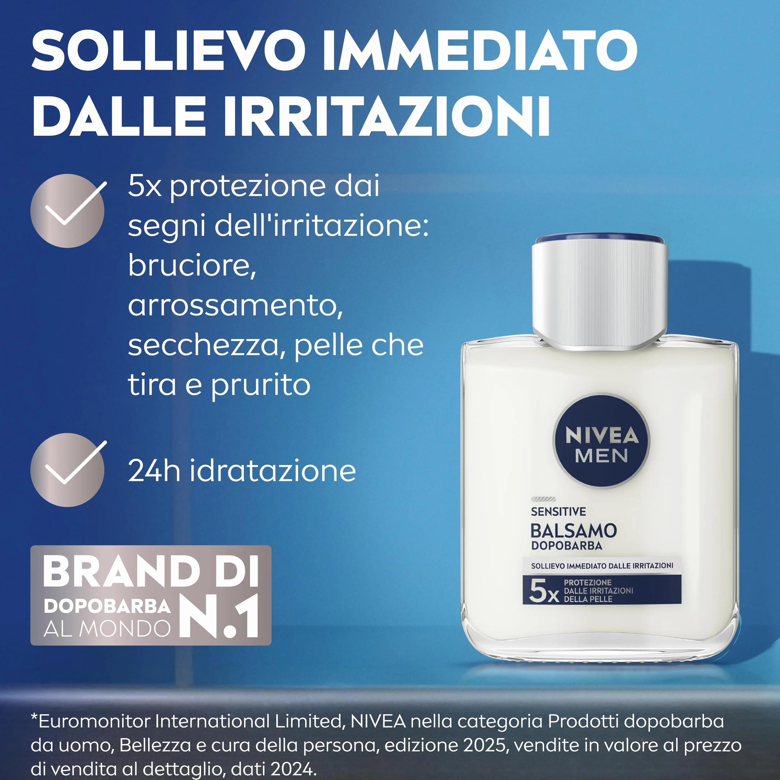 NIVEA MEN Sensitive Balsamo Dopobarba Uomo 100 ml, Aftershave con Camomilla e Vitamina E, Senza alcool