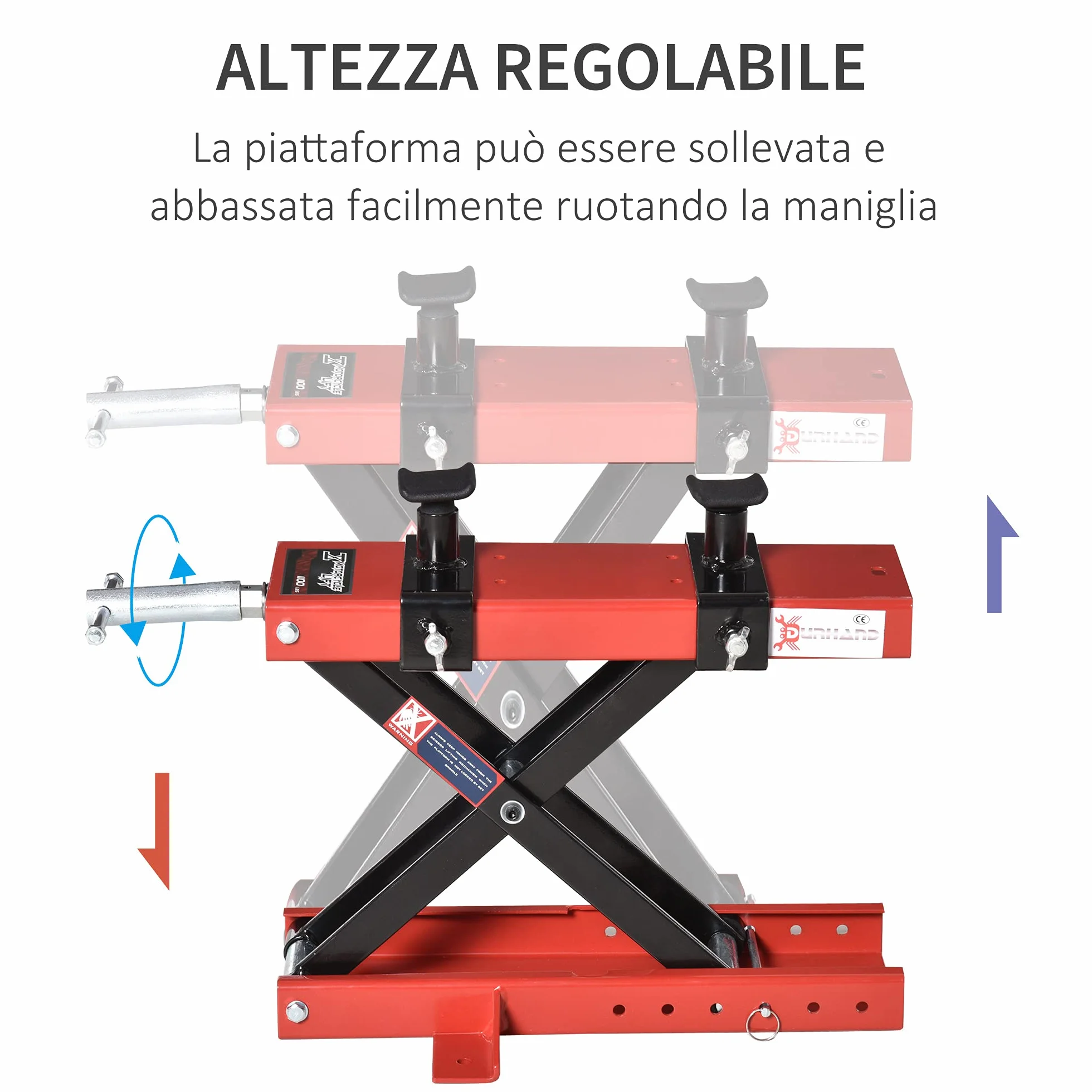 DURHAND Cavalletto Alzamoto a Forbice, Sollevatore Moto, Cavalletto Moto Centrale Regolabile Fino 500kg in Metallo Rosso