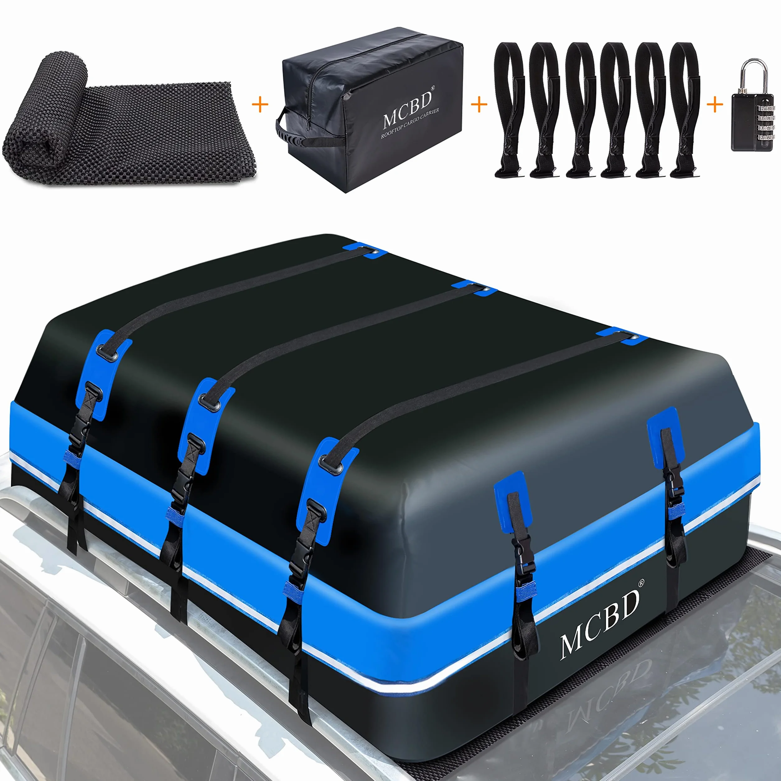 Borsa da Tetto Impermeabile 736L Guscio Morbido con Cinghie e Ganci per SUV Blu