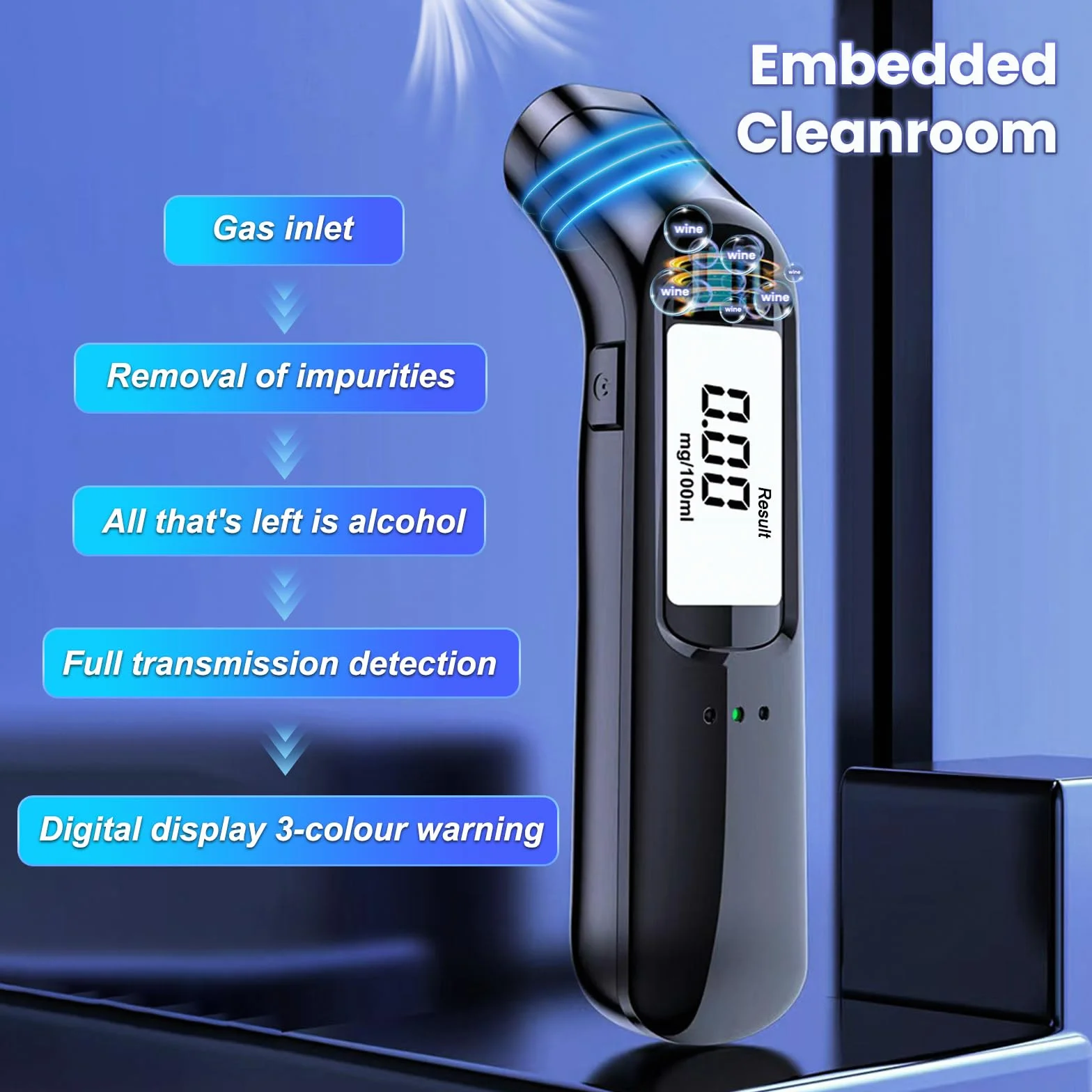 Etilometro Portatile Certificato Professionale con Alcol Test LED Alta Definizione e Chip Alta Sensibilità Precisione di Grado