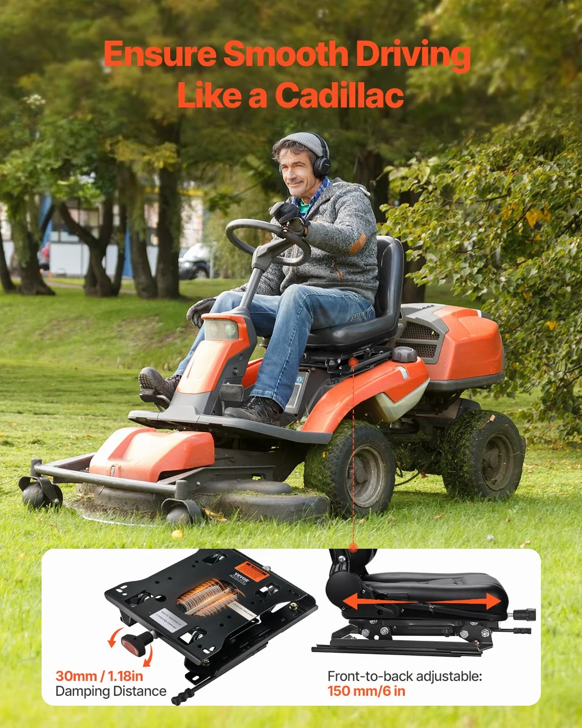 VEVOR Kit di Sospensione del Sedile con Binario Scorrevole, Sospensione Universale del Sedile ad Aria per Tosaerba a Raggio di Sterzata Zero, Regolabile 150 mm Avanti a Indietro, per Bulldozer, Nero