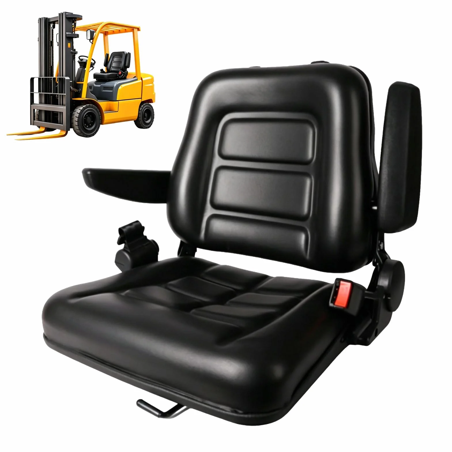 Sedile per carrello elevatore, sedile trattore, sedile universale per carrello elevatore con schienale regolabile da 35° a 180°, guida scorrevole, montaggio universale 23 x 28 cm