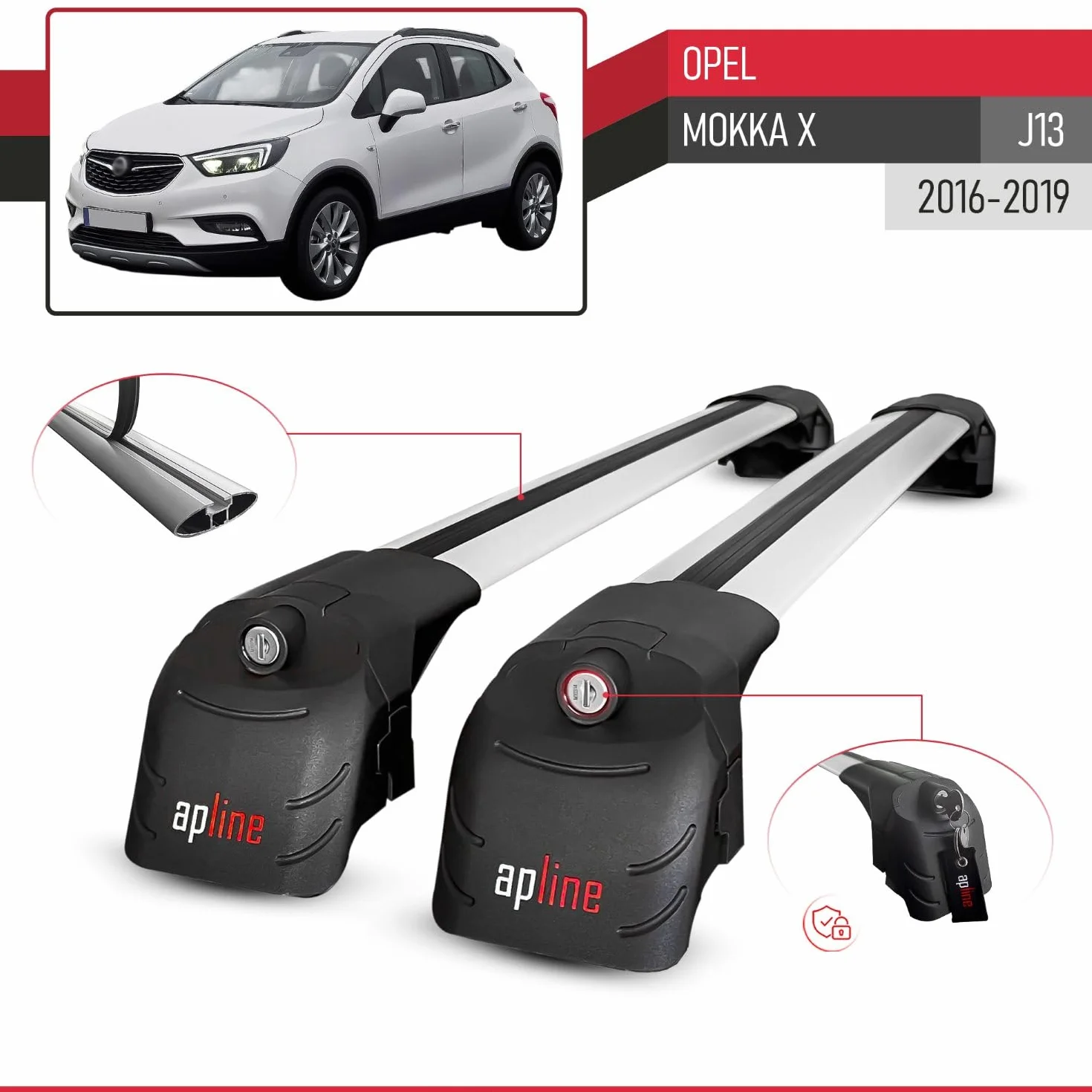 Compatibile con Opel Mokka X (J13) 2016-2019 Modello ACE-2 Barre Tetto Portapacchi Auto Barre Portatutto Grigio Alluminio 2 Barre