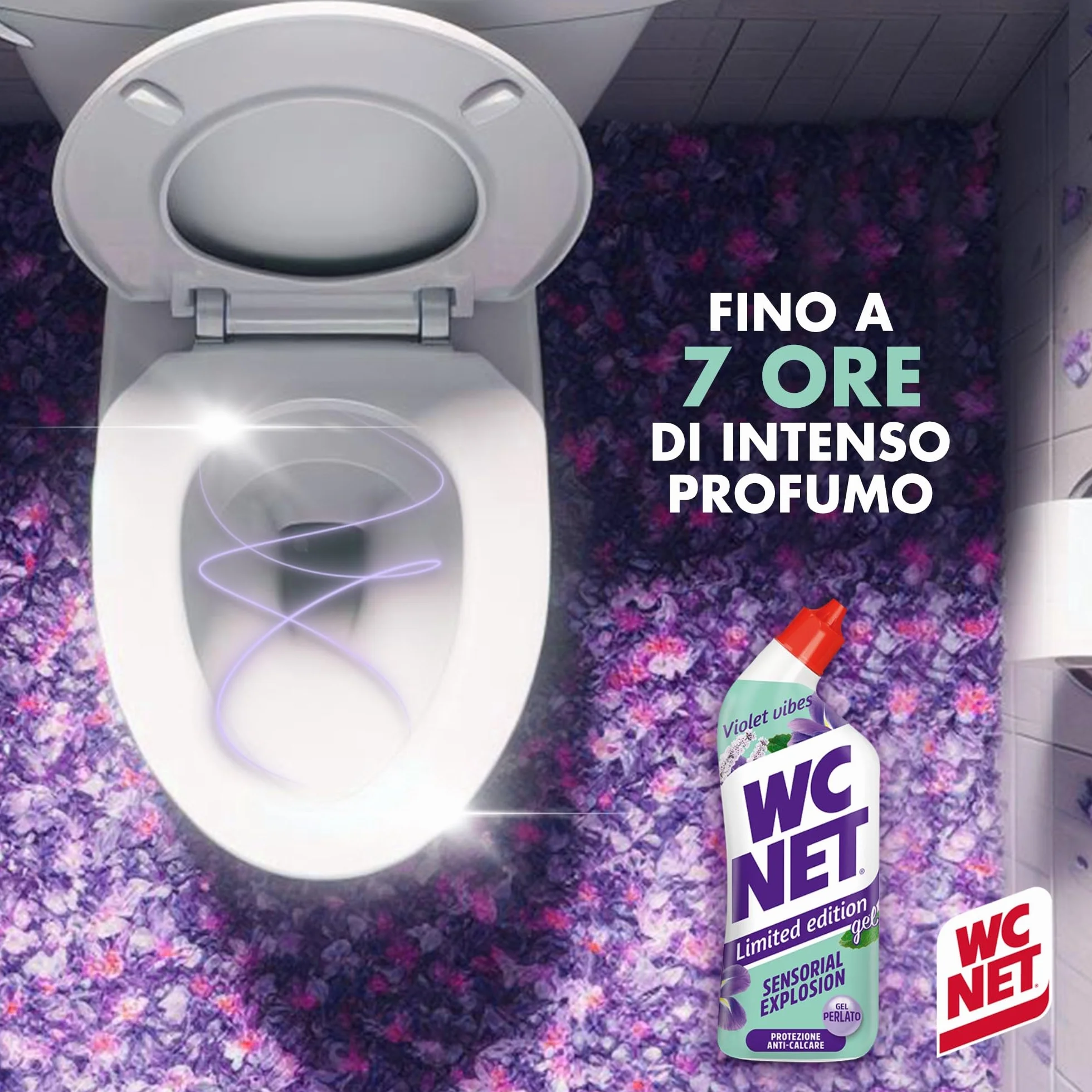 Wc Net Detergente Liquido per Sanitari Essenza Iris Viola e Patchouli Prevenzione Calcare 700 ml x 4 Confezioni