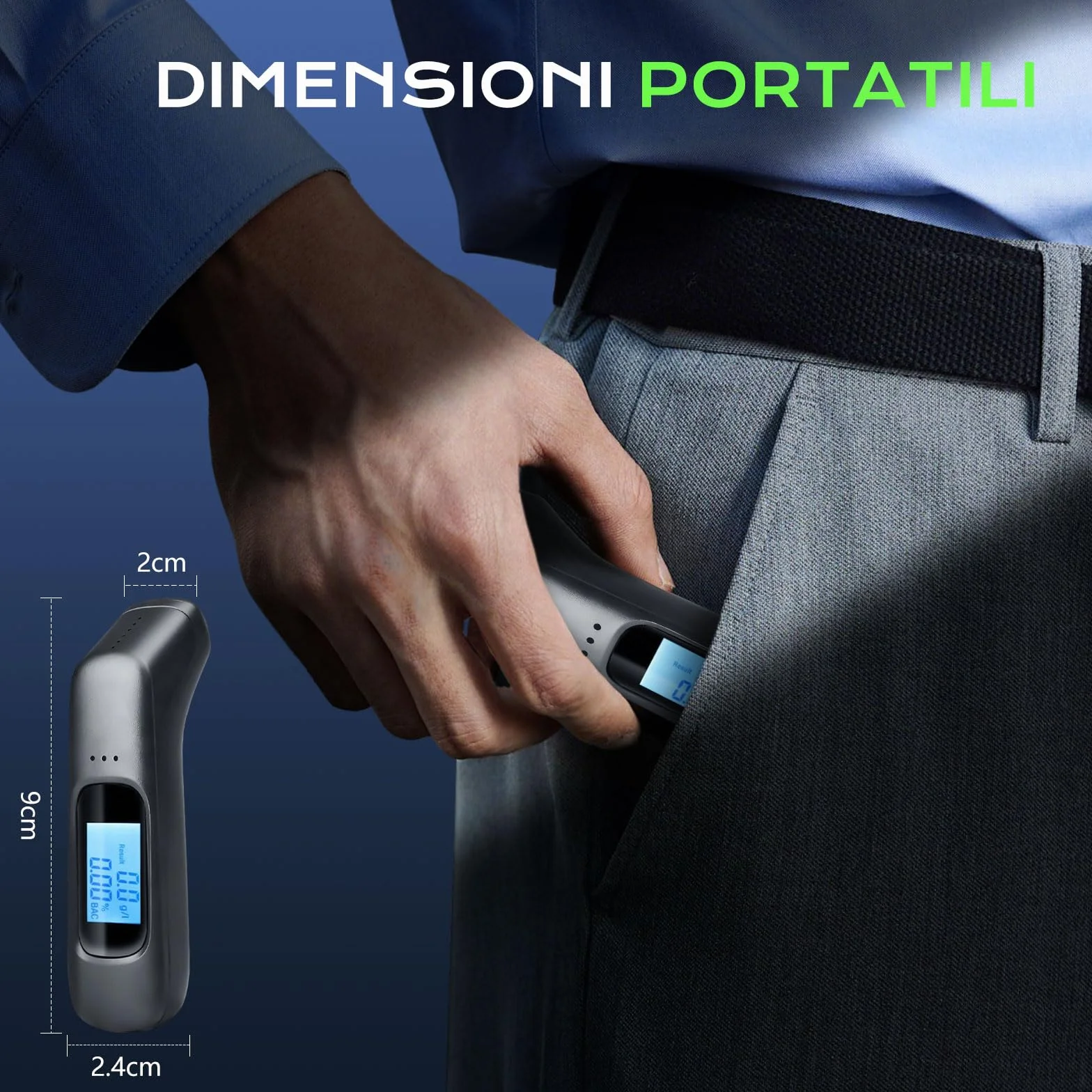 Etilometro Portatile Professionale con Display LCD & Allarme 3 Colori, Alcol Test Digitale 0.00–1.9 g/l