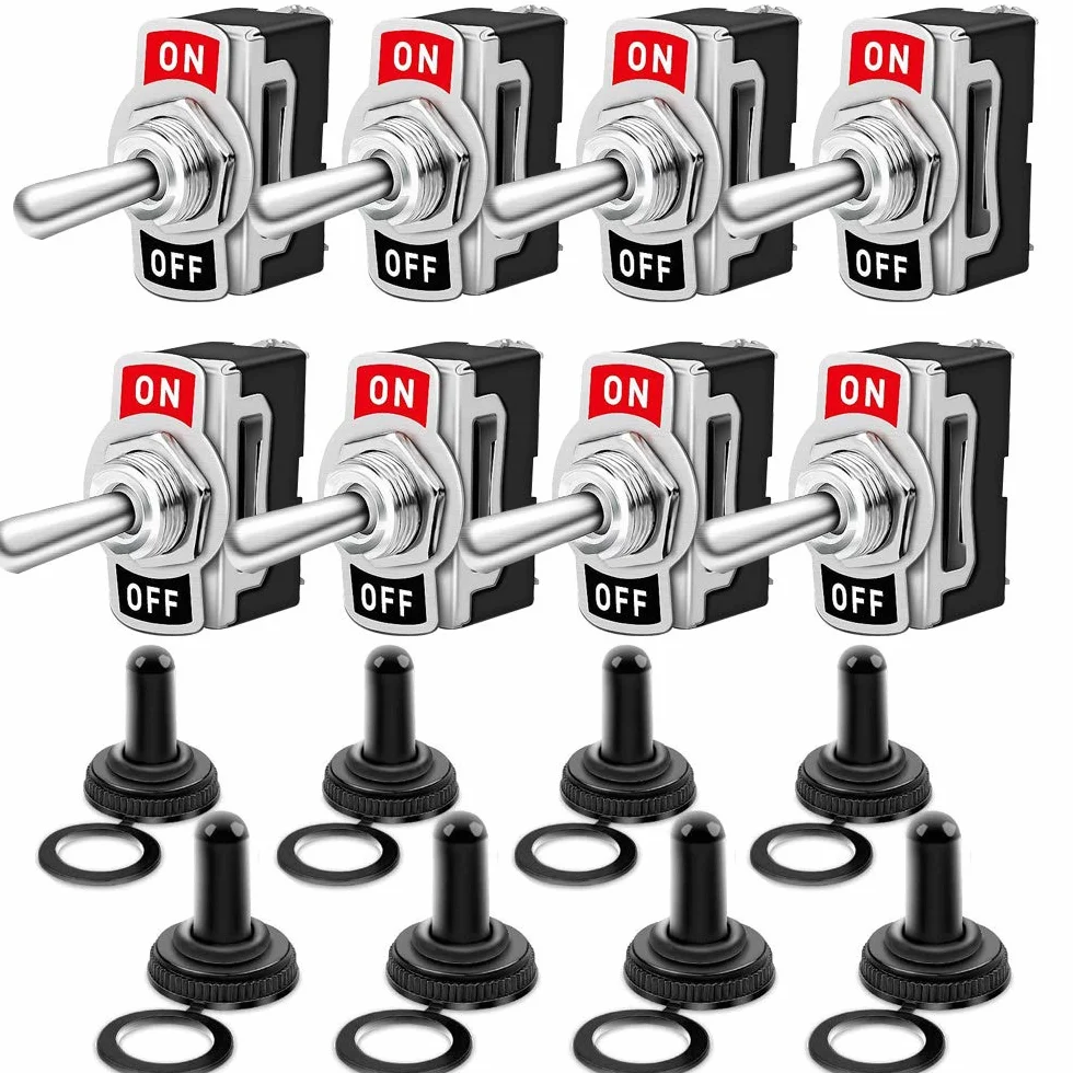 Gebildet 8pezzi SPST Interruttore a Levetta con Cappuccio Impermeabile, 10A/12VDC, 6A/24VDC, ON-OFF in Metallo 2Terminali Pin 2Posizioni, Usato per Auto Camion Barca (Nero)